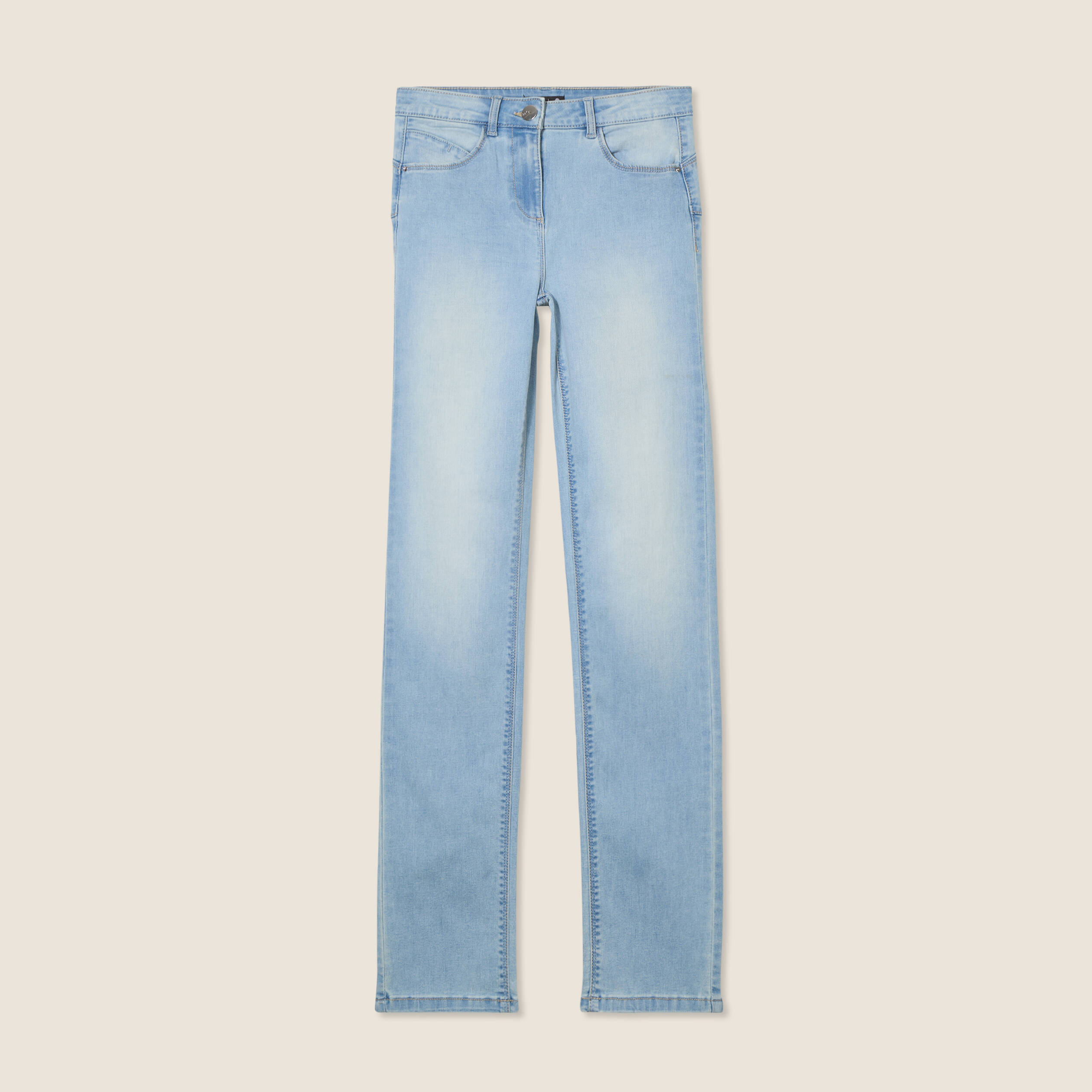Jean coupe ajust&eacute;e long denim baby bleu femme