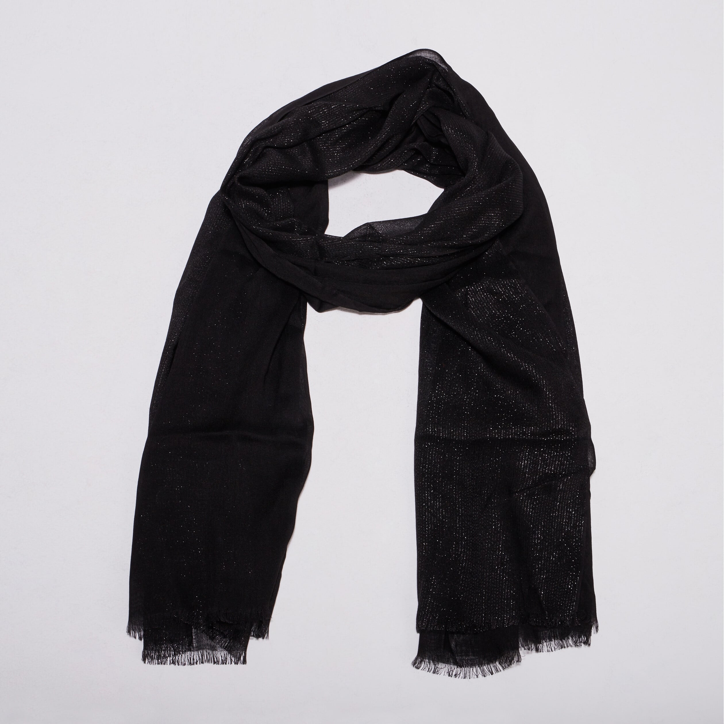 Foulard brillant &agrave; franges noir femme
