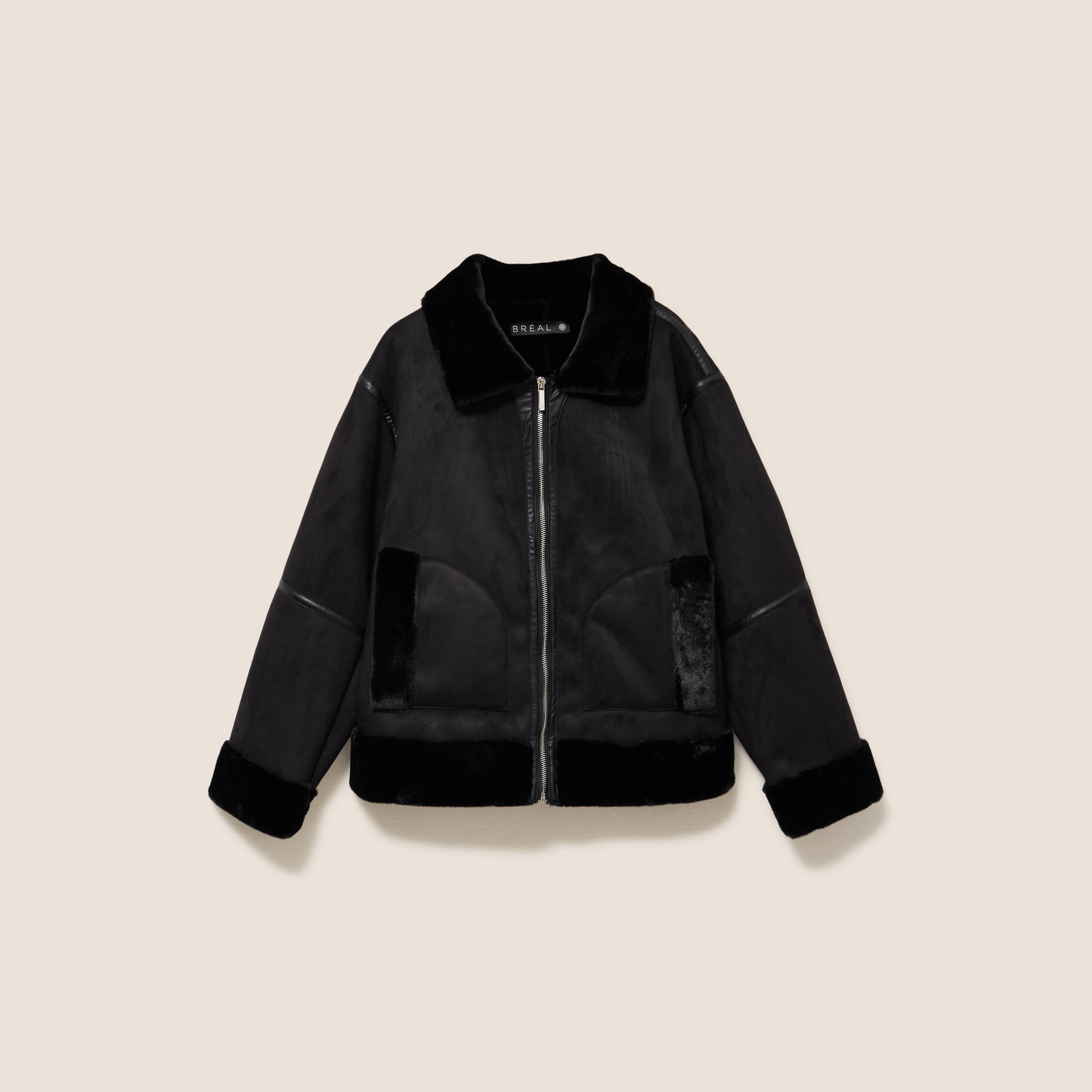Bombardier court droit col montant noir femme