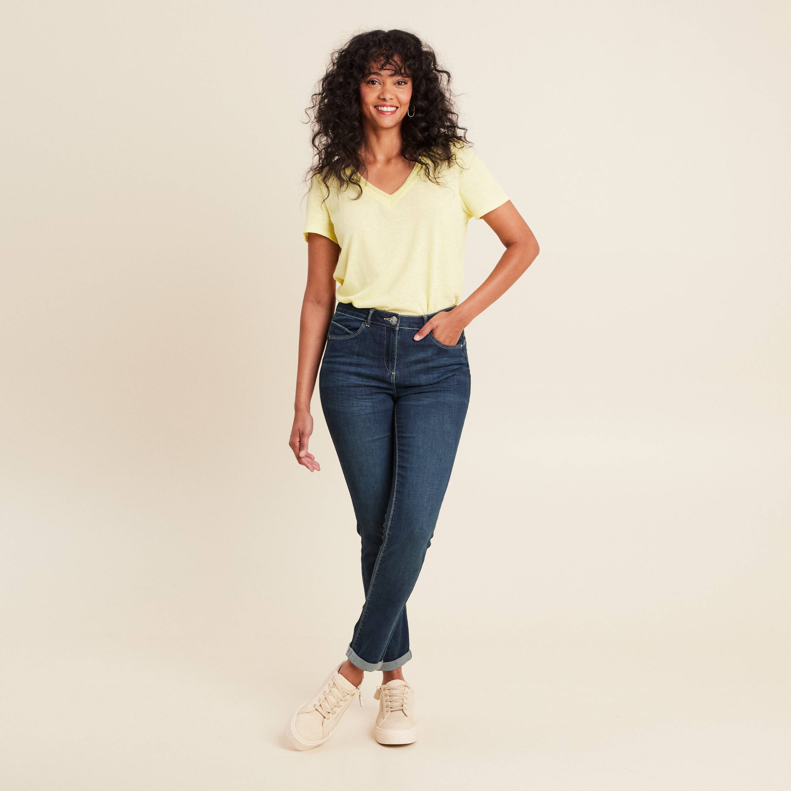 jeans ajuste taille standard 78eme denim brut femme Jeans ajusté taille standard 7/8ème denim brut femme