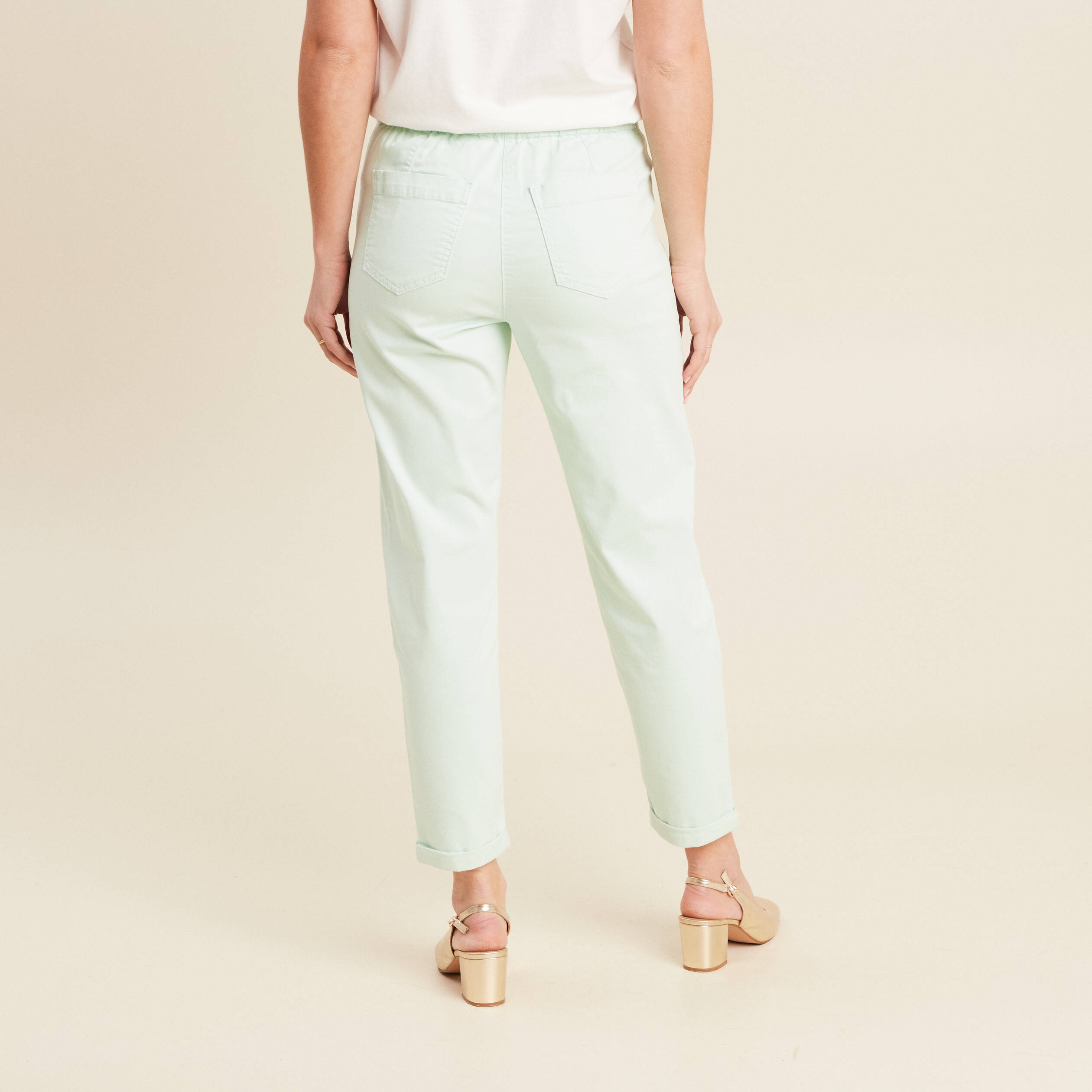 pantalon coupe droite a coulisse vert clair femme Pantalon coupe droite à coulisse vert clair femme