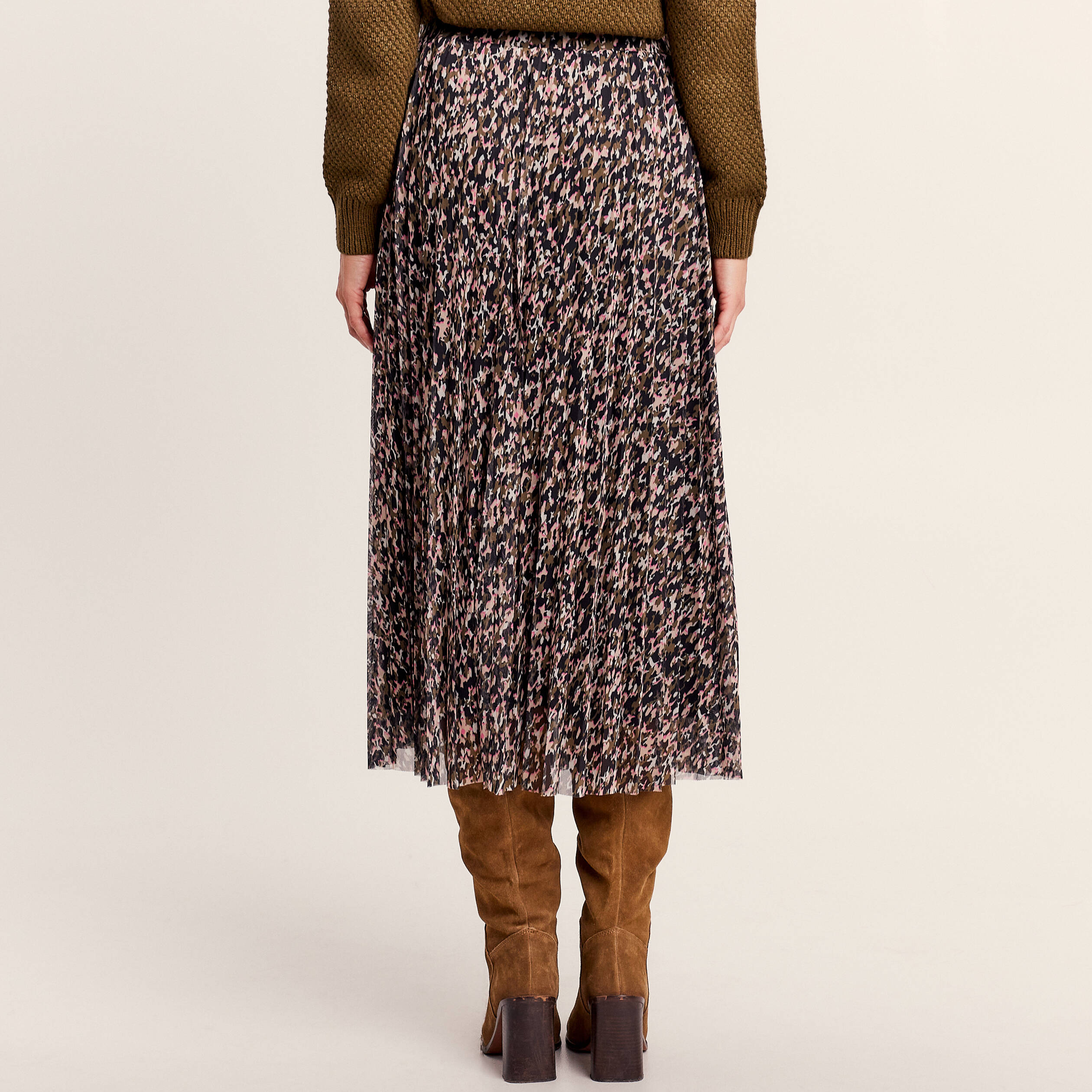 Jupe midi droite plissée noir femme