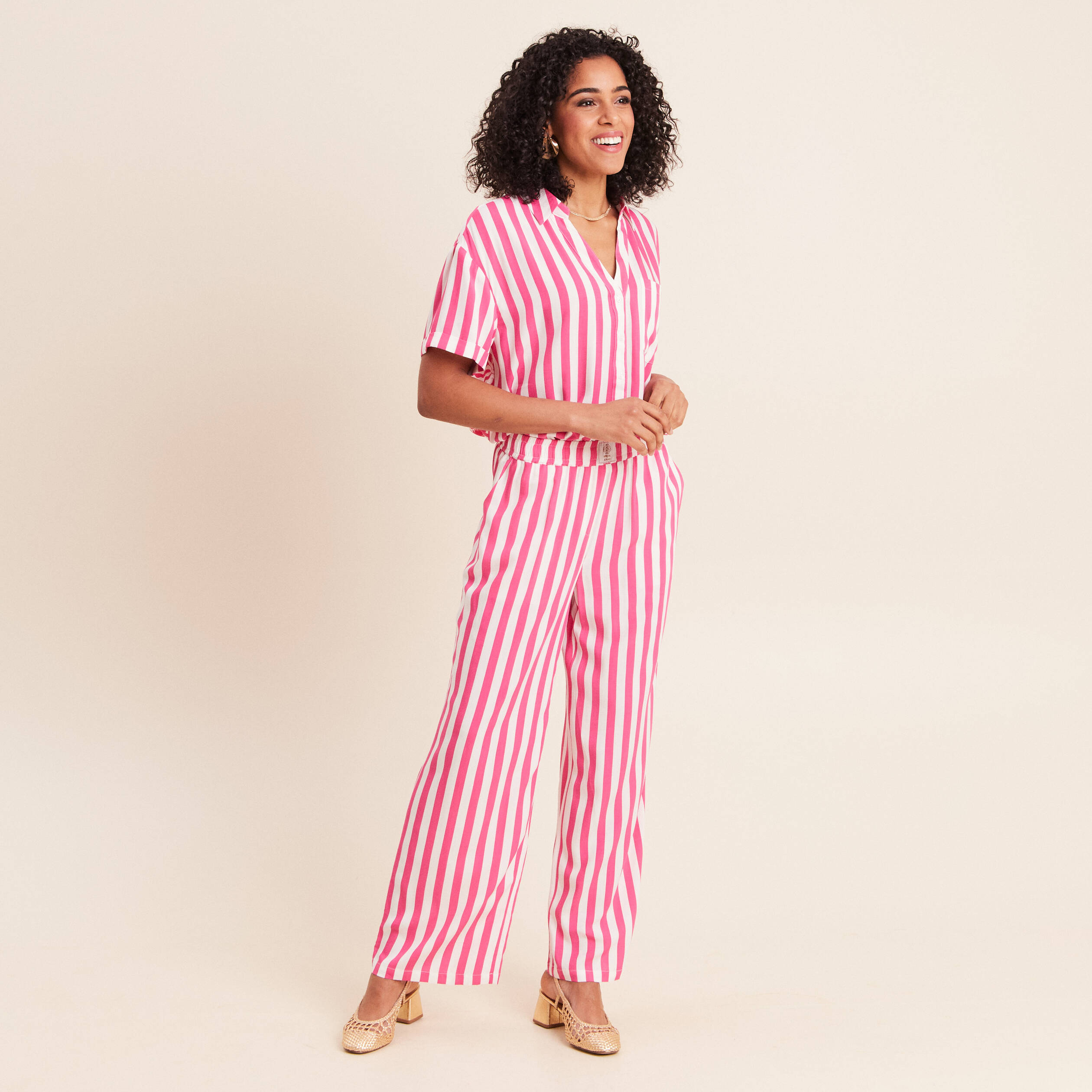 Pantalon fluide et large taille standard rose fushia femme