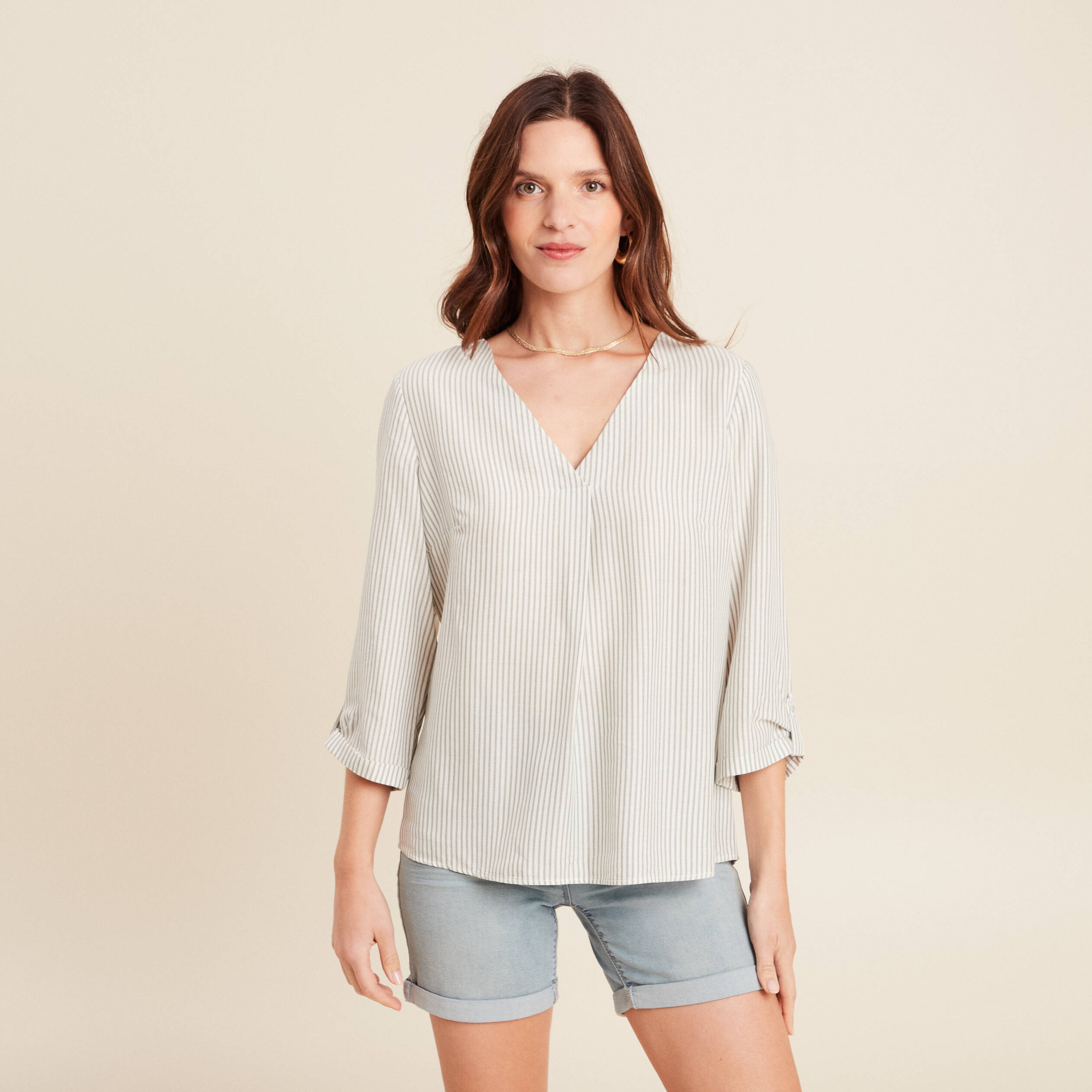 blouse fluide manches 3/4 vert femme