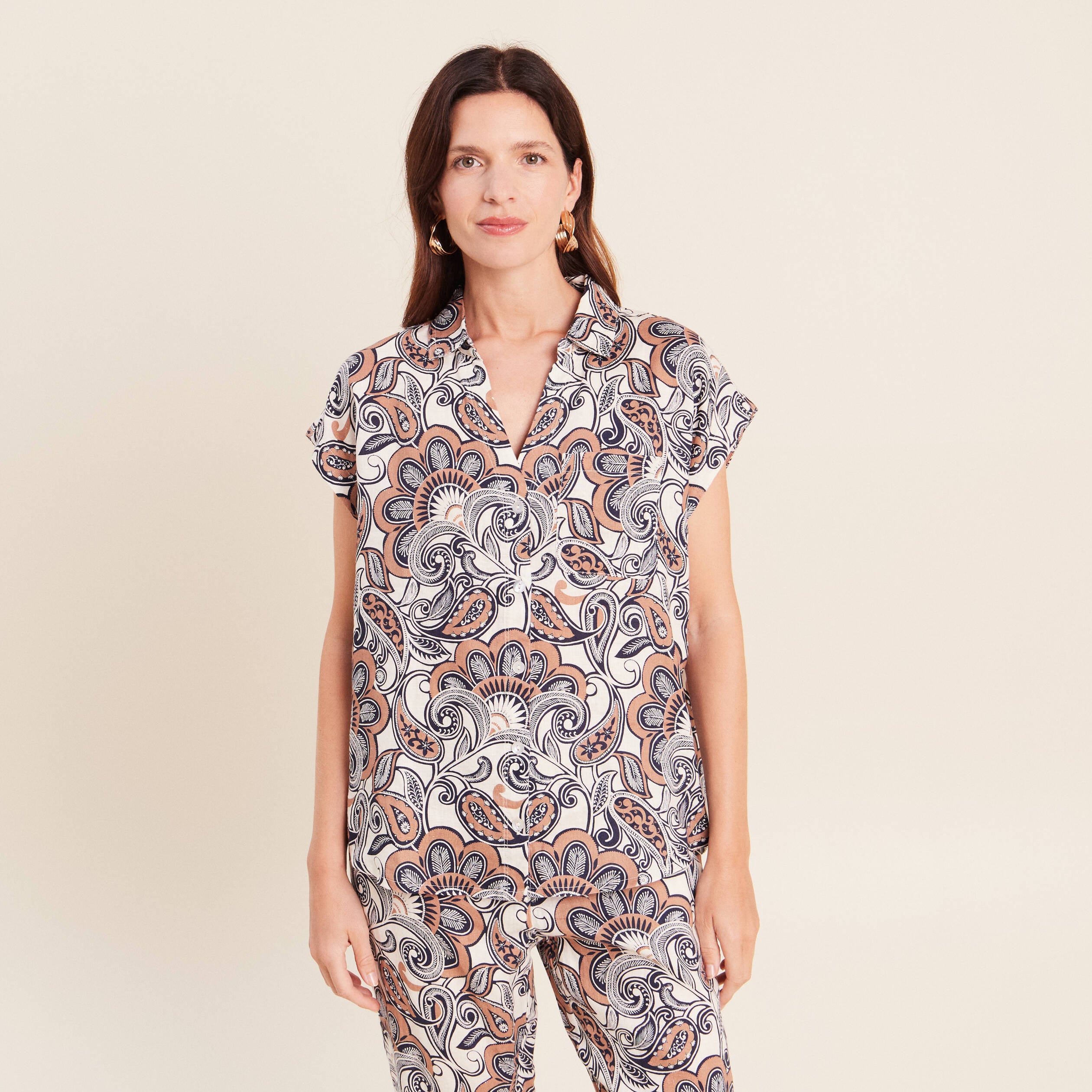 Chemise sans manches marron femme