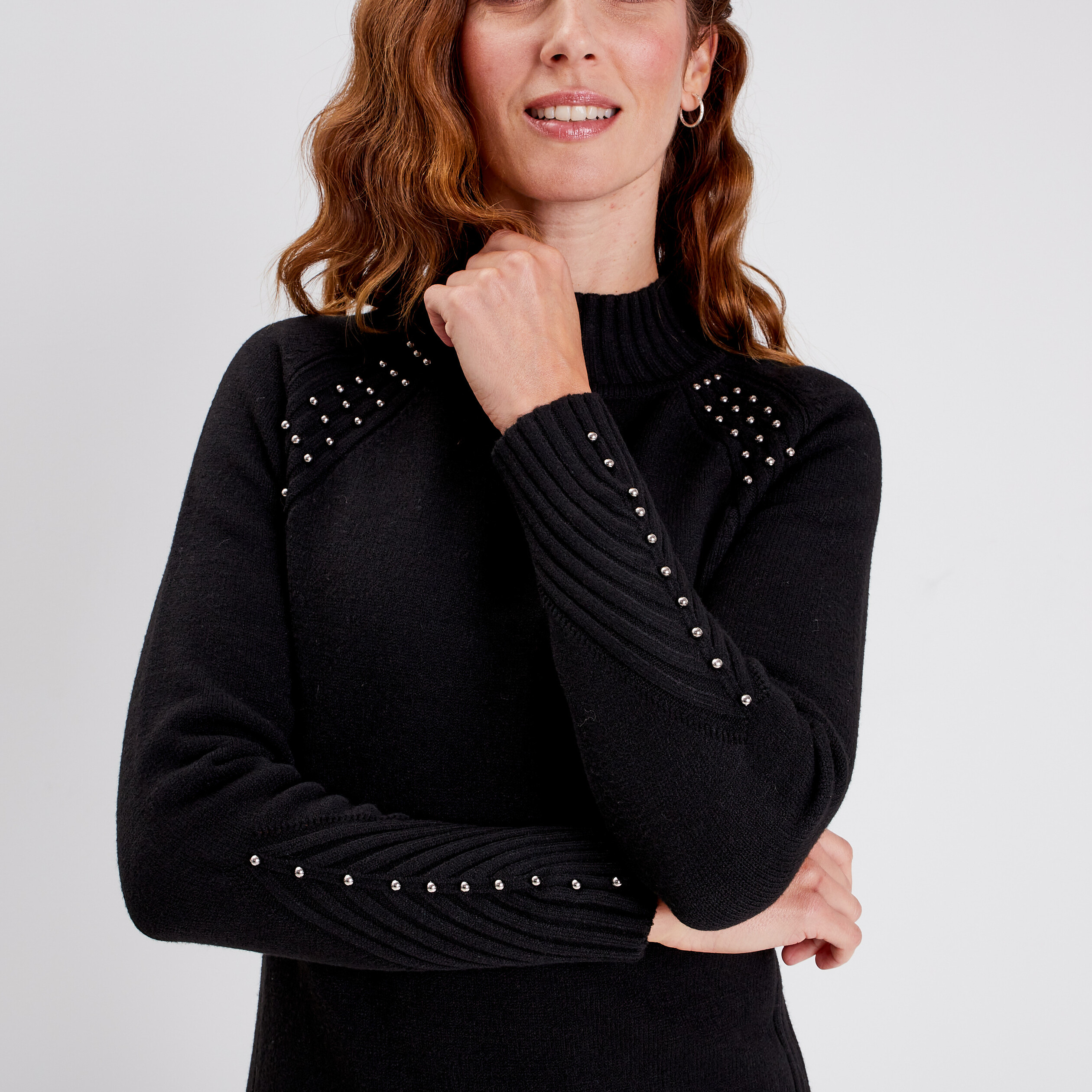 robe pull droite avec perles noir femme Robe pull droite avec perles noir femme