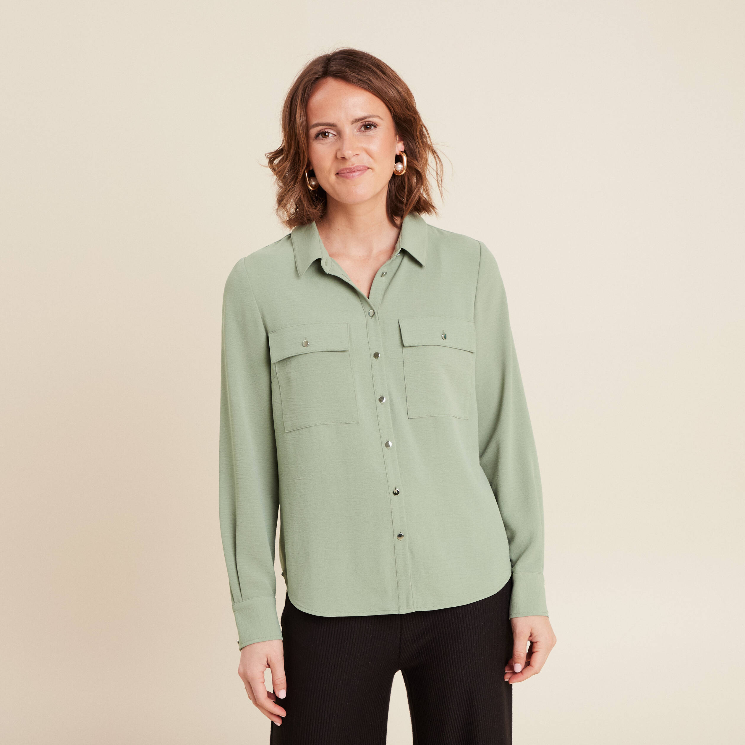chemise manches longues vert clair femme Chemise manches longues vert clair femme