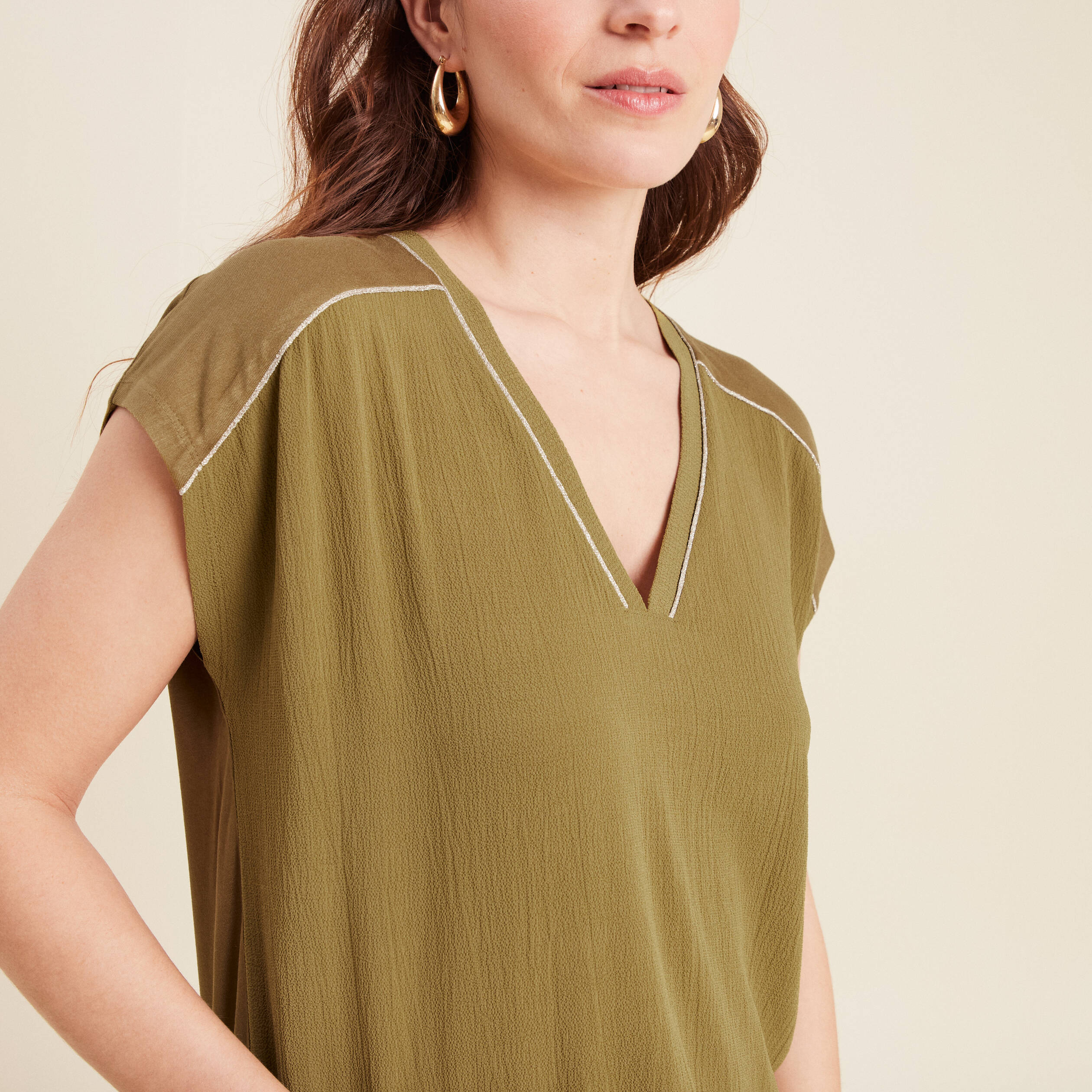 T-shirt manches courtes vert kaki femme