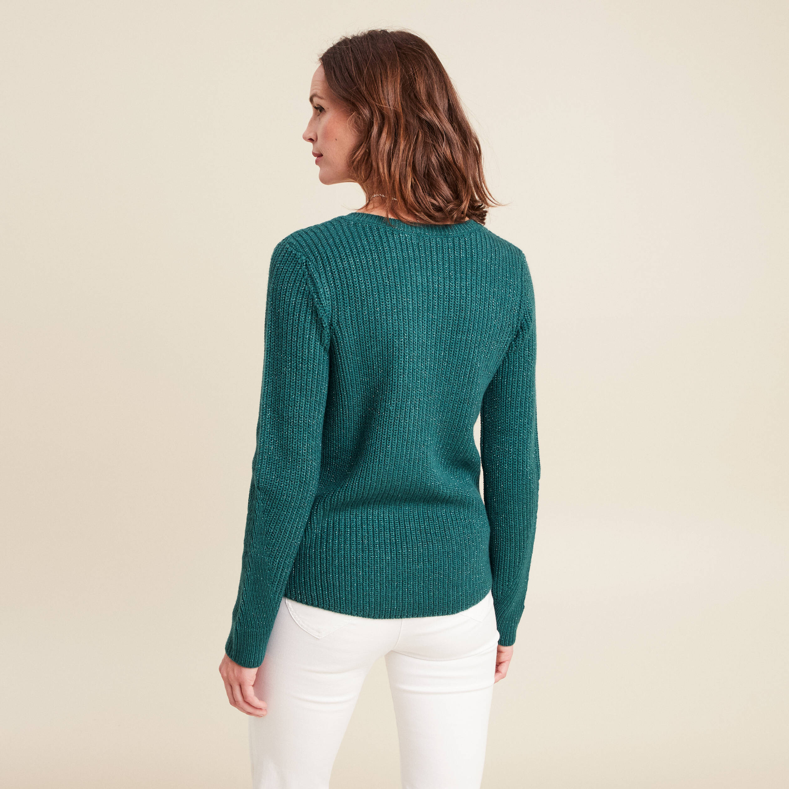 Pull manches longues vert fonc&eacute; femme