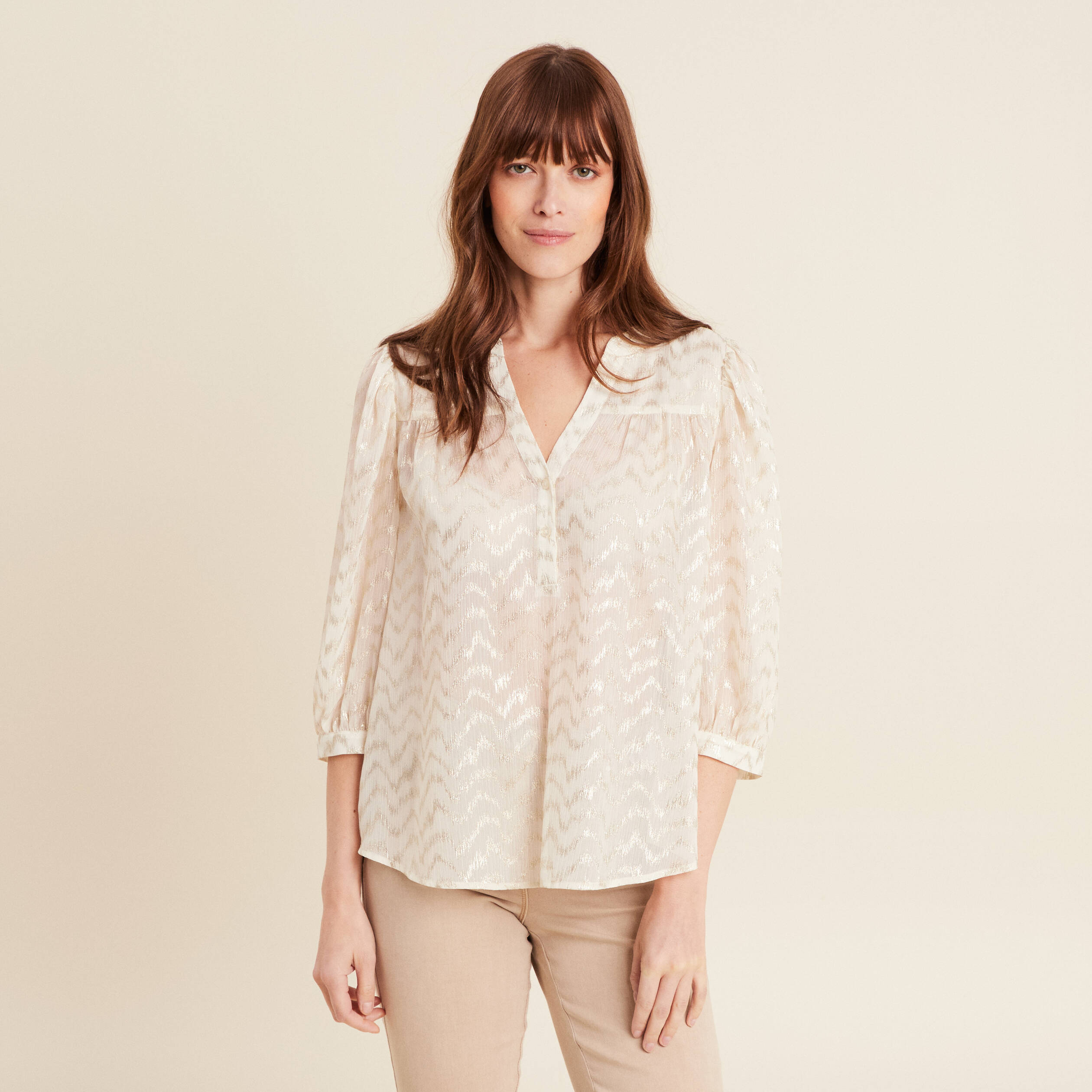 blouse manches 34 creme femme Blouse manches 3/4 creme femme