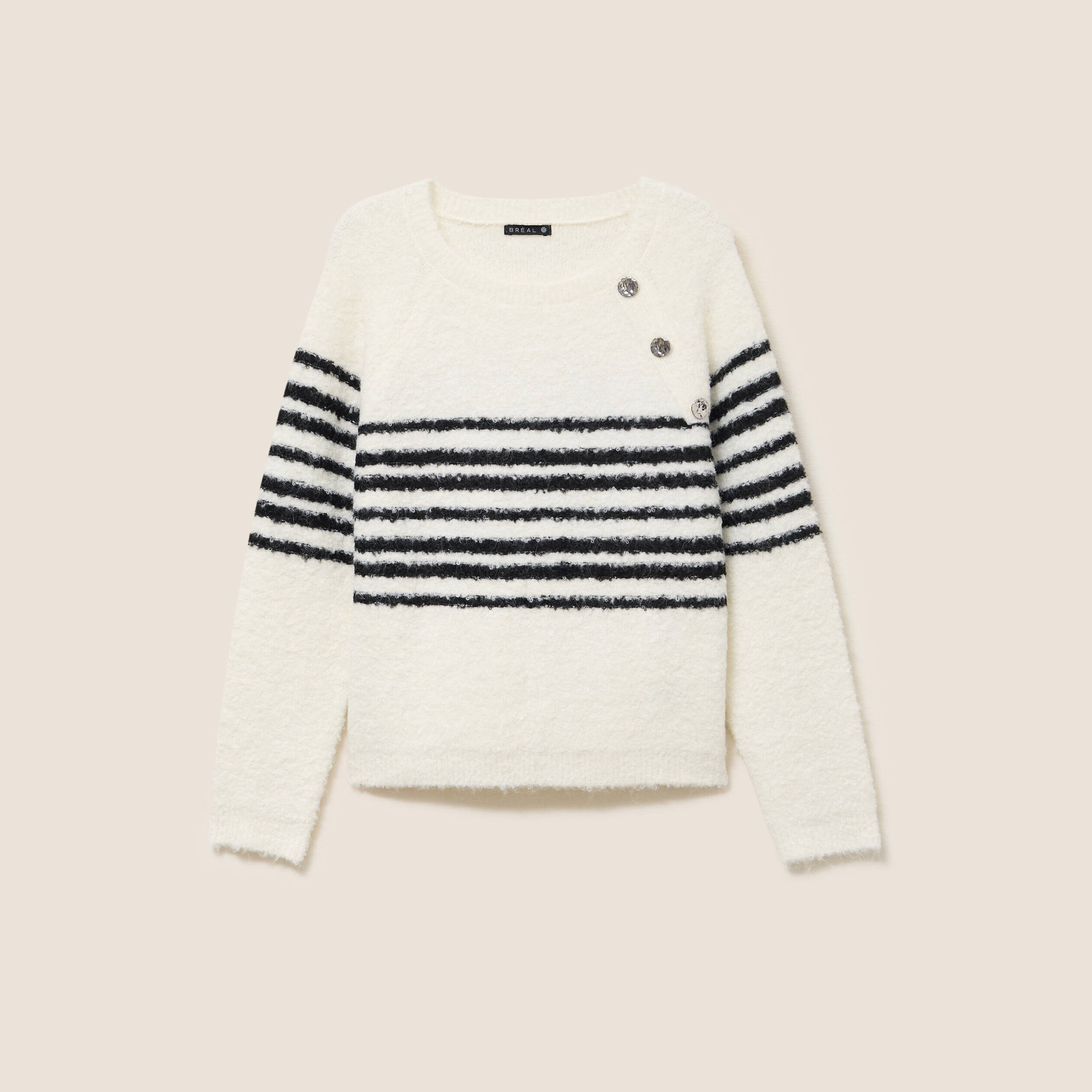 Pull bouclette col rond manches longues blanc femme