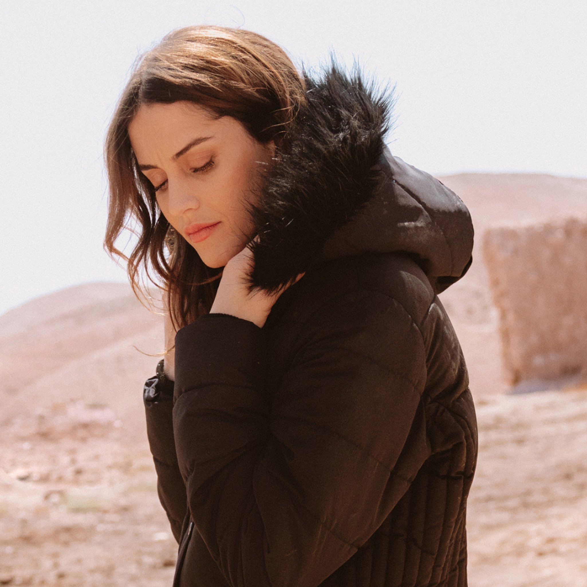 Doudoune déperlante longue à capuche noir femme Vibs