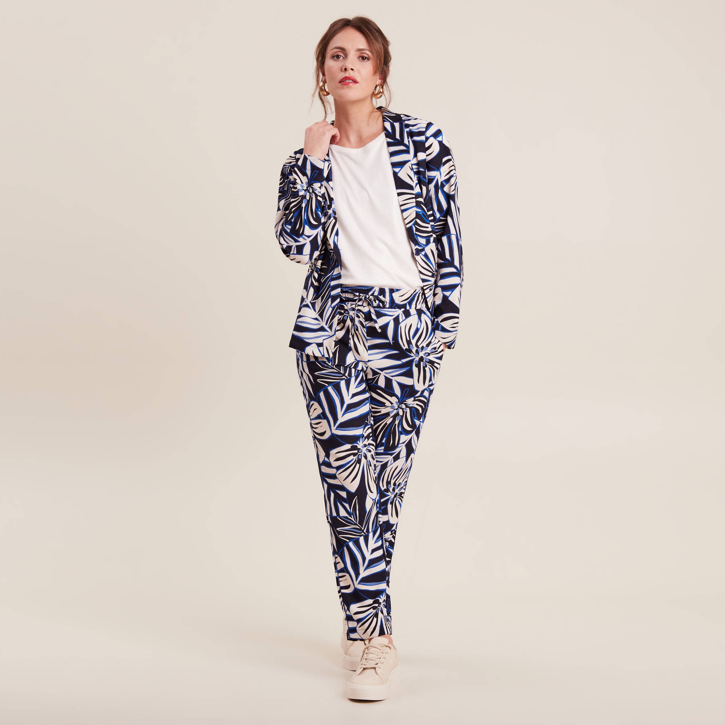 Pantalon carotte fluide 7/8&egrave;me bleu femme