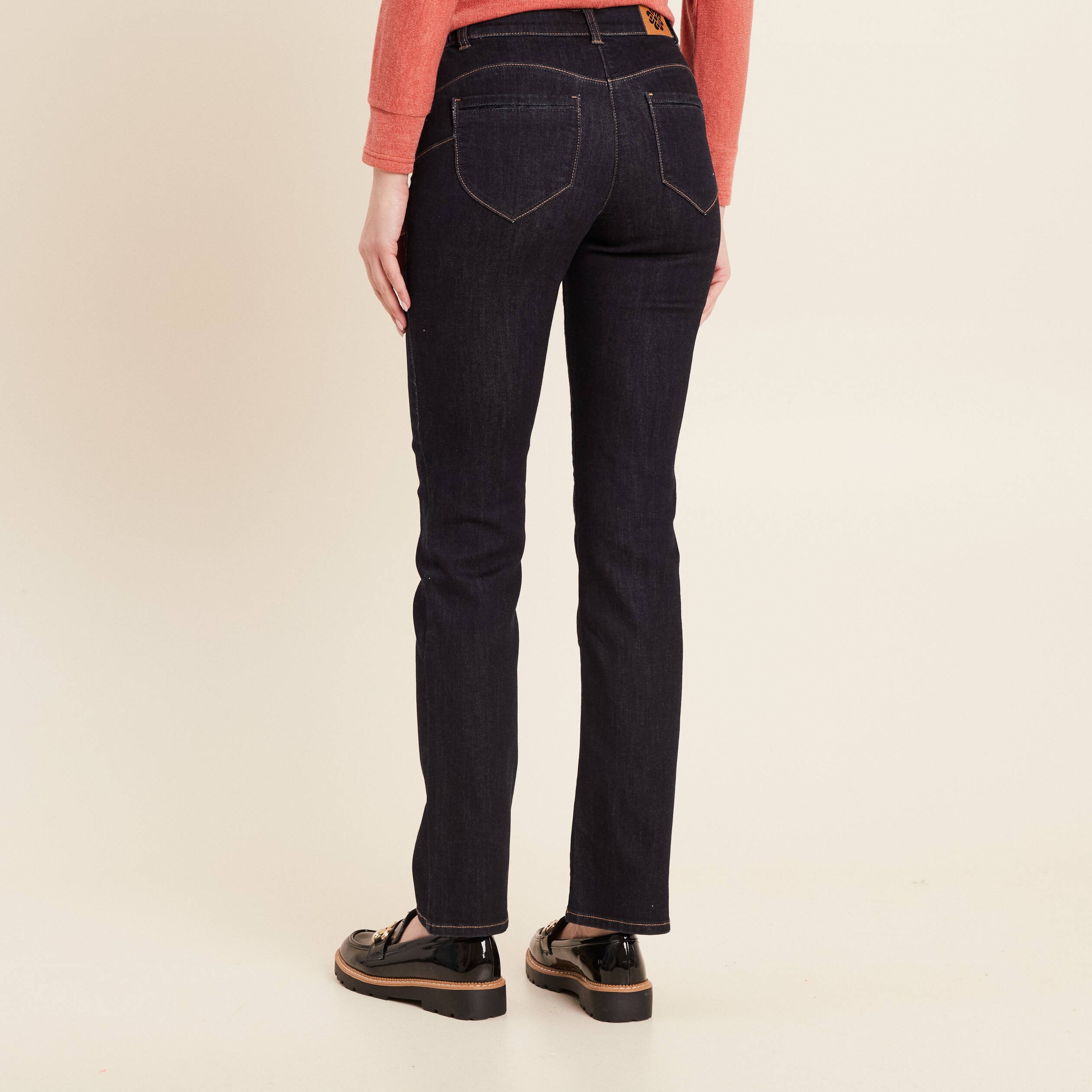 jean droit taille basculee denim brut femme Jean droit taille basculée denim brut femme