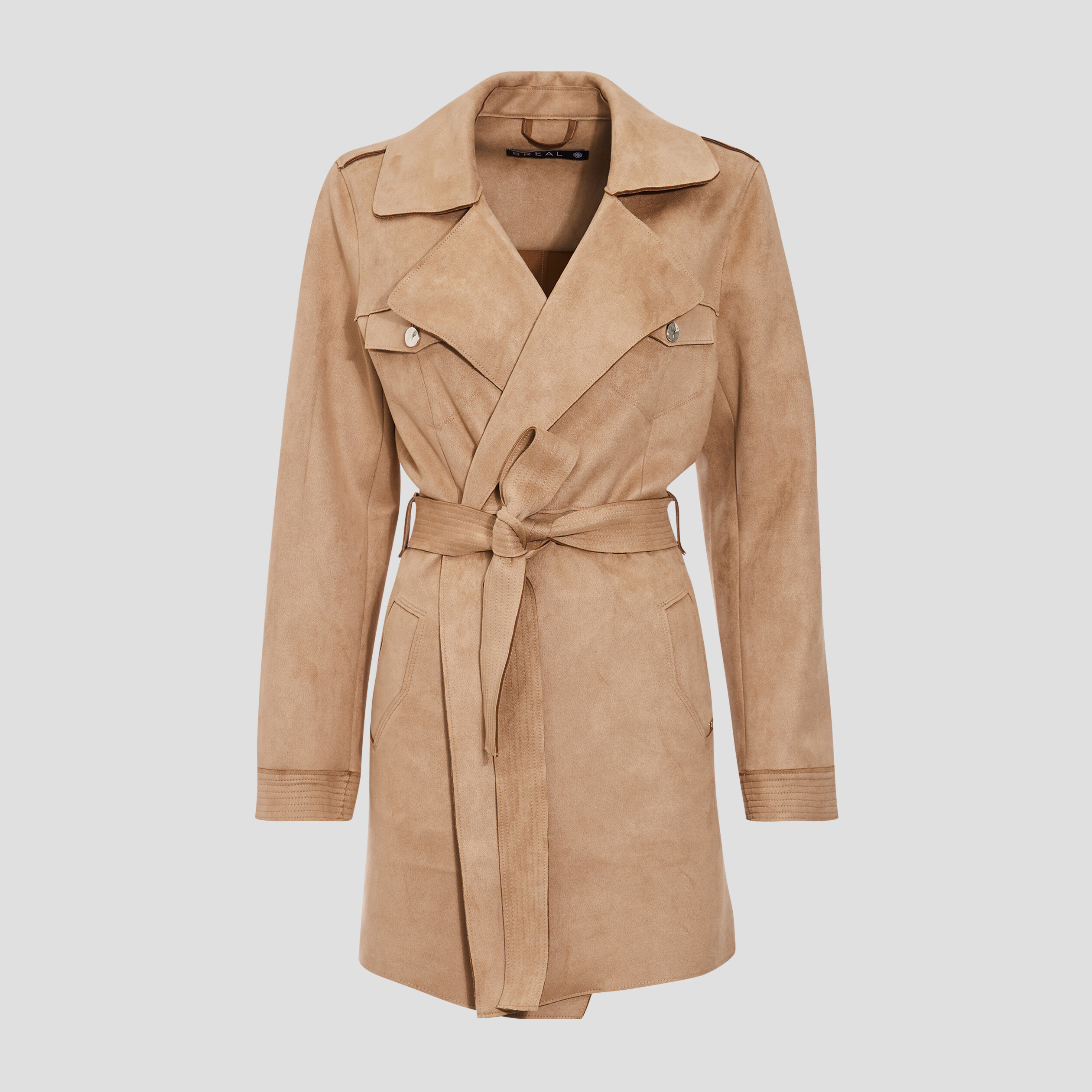 trench droit effet suedine marron femme Trench droit effet suédine marron femme
