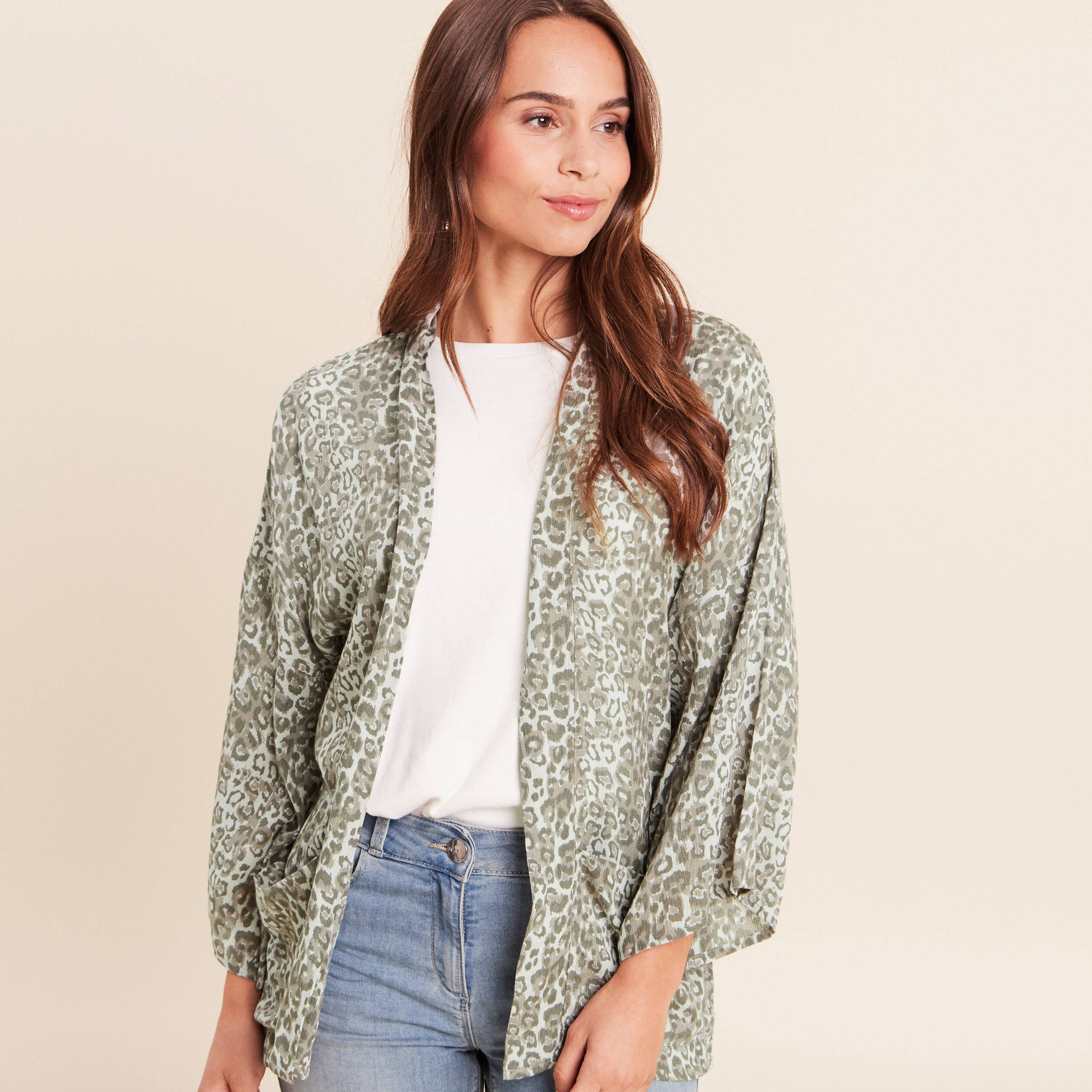 Kimono avec poches vert clair femme