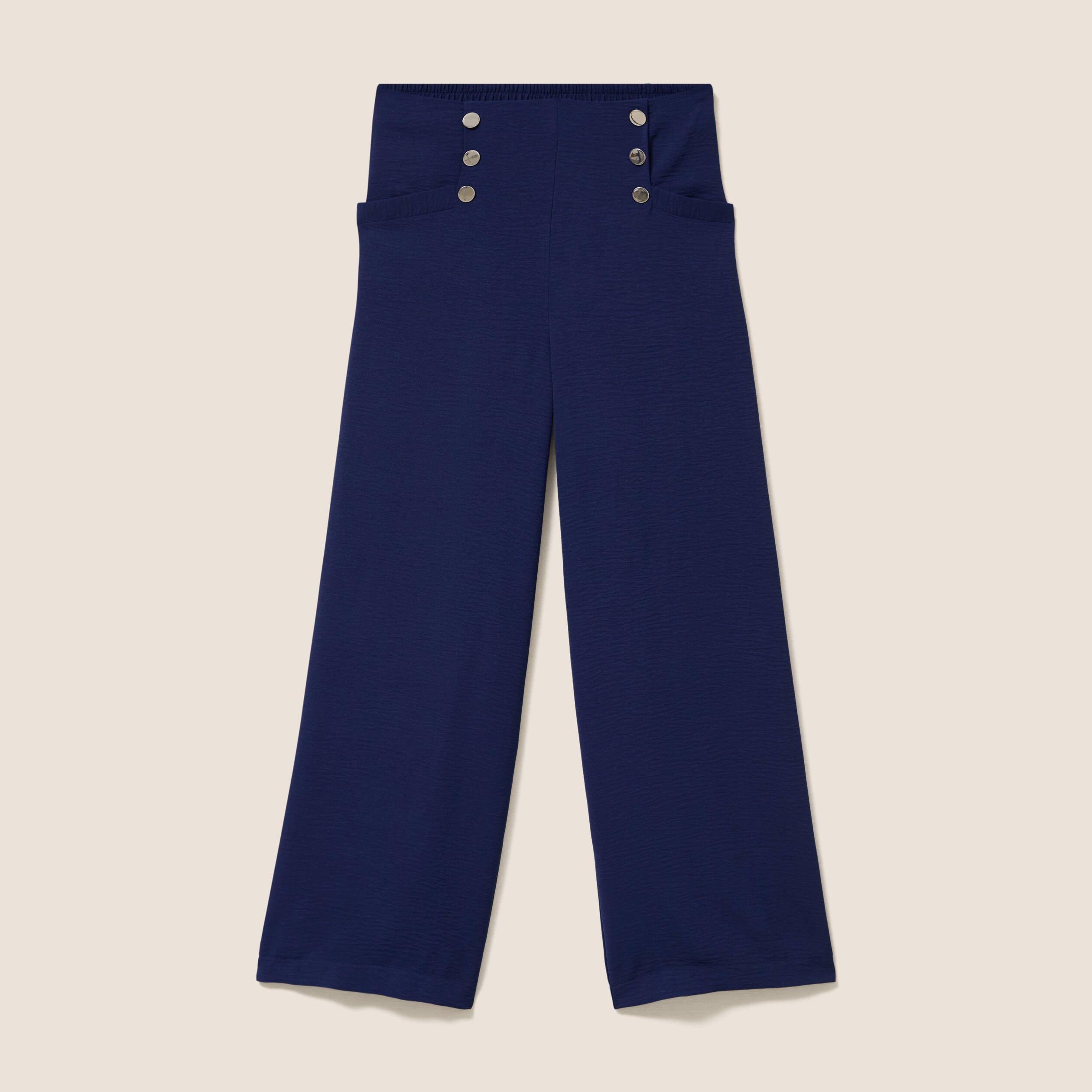 Pantalon large 7/8&egrave;me taille haute bleu marine femme