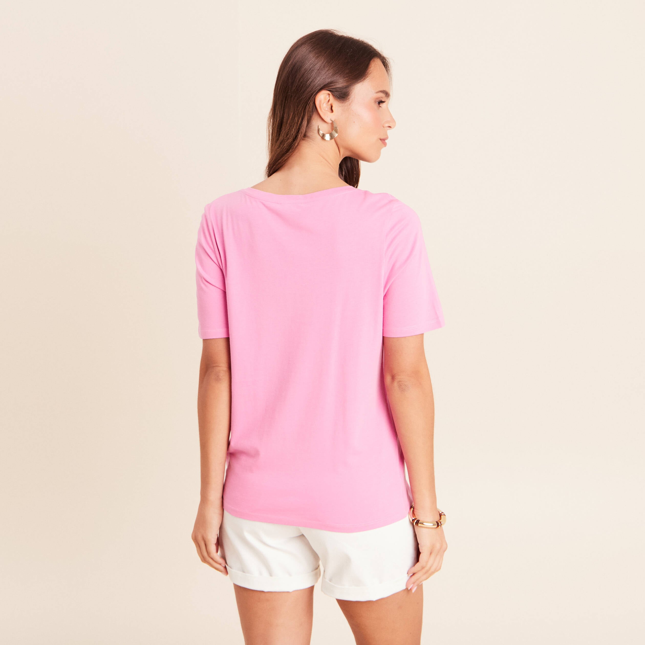 T-shirt manches courtes rose fushia femme