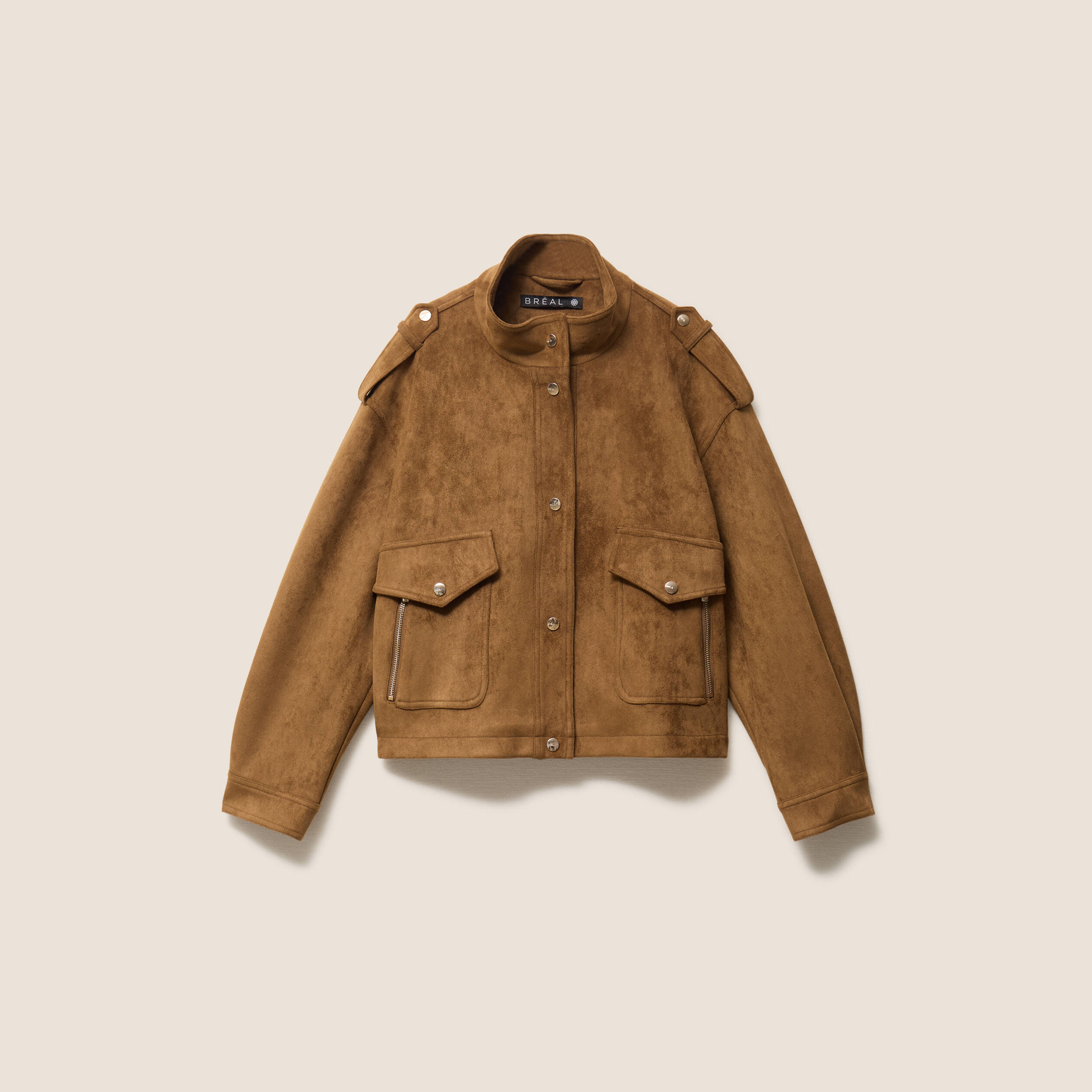 Veste ample col montant doubl&eacute;e marron fonc&eacute; femme