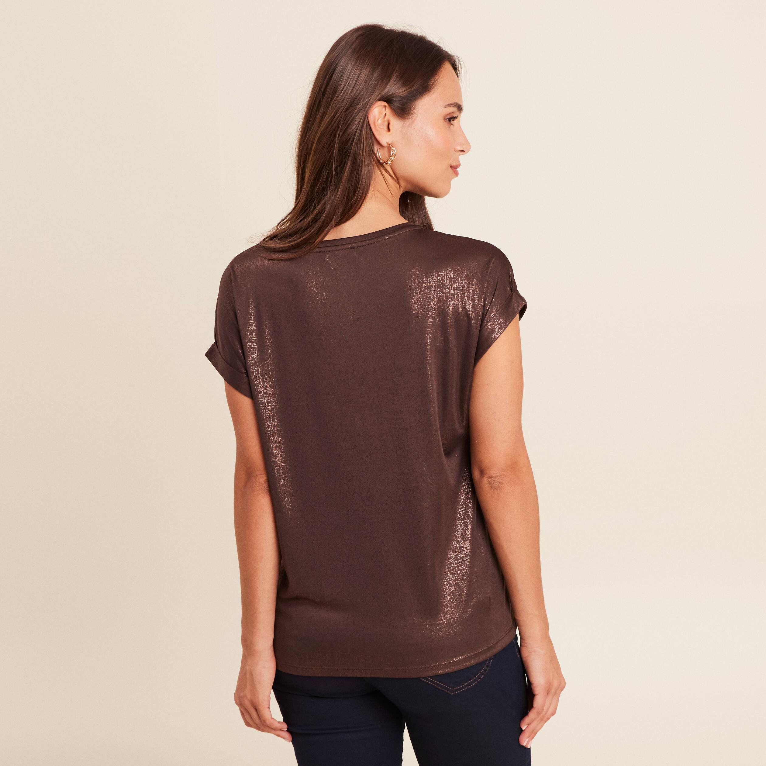 t shirt manches courtes marron femme T-shirt manches courtes marron femme