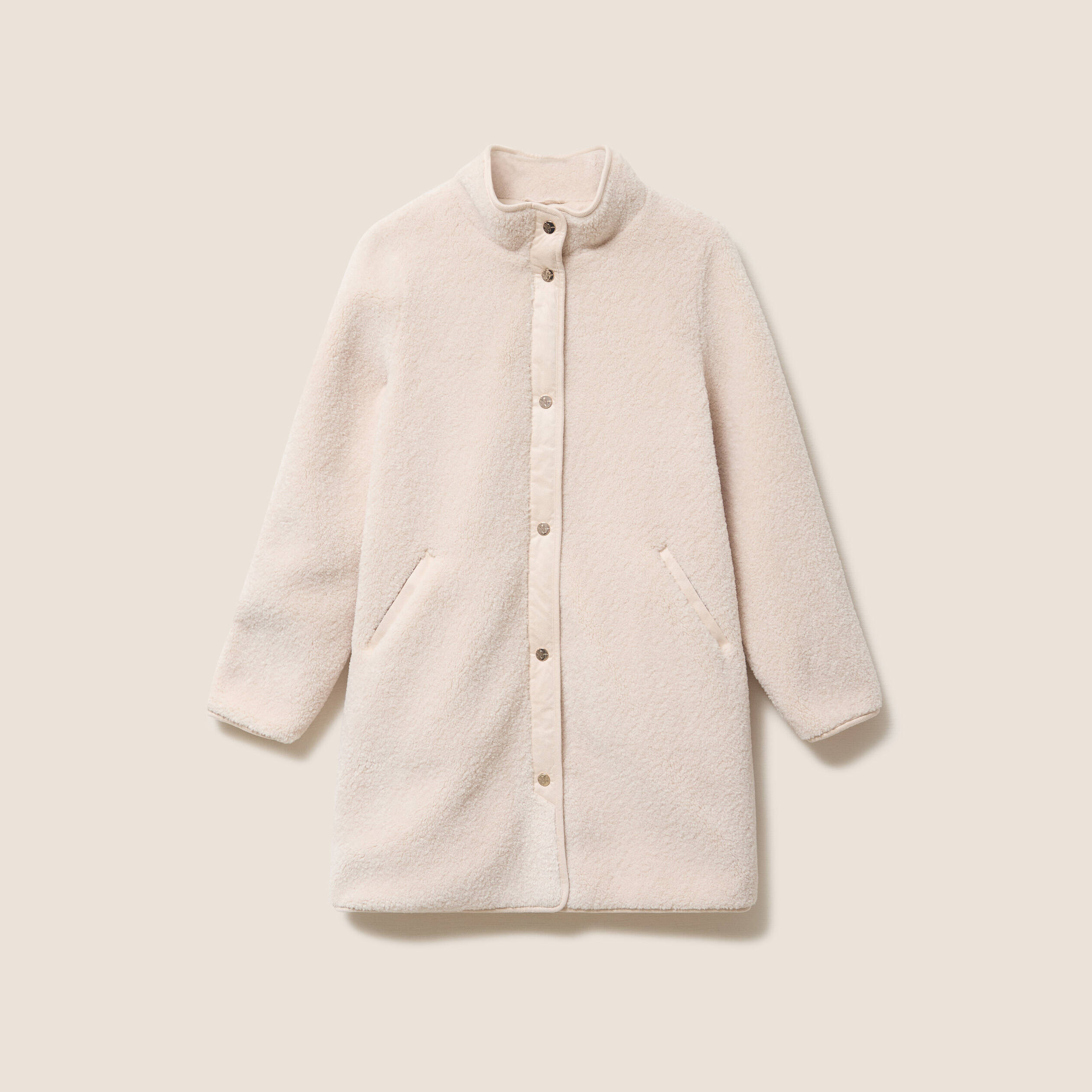 Manteau bouclette doubl&eacute; manches longues ivoire femme