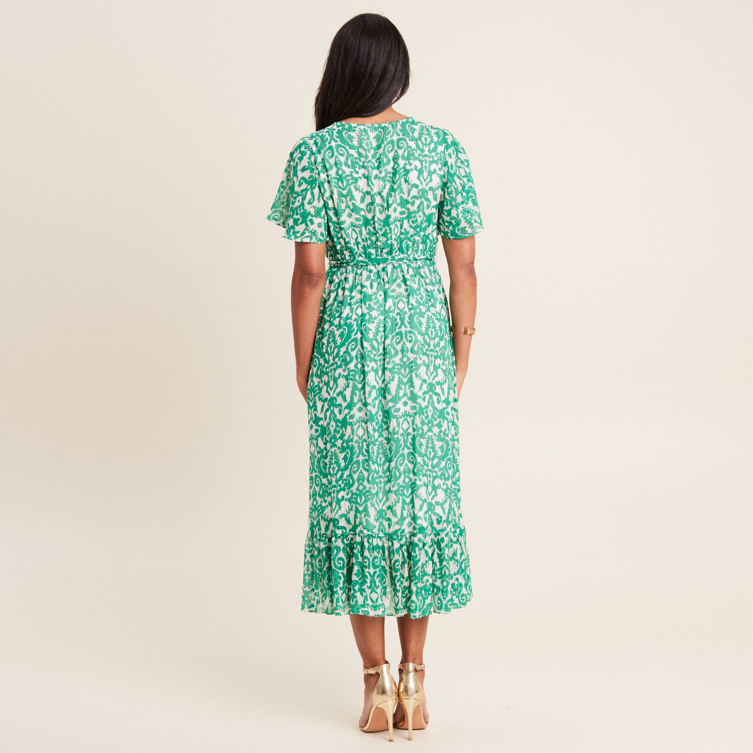 robe longue evasee fluide vert femme Robe longue évasée fluide vert femme
