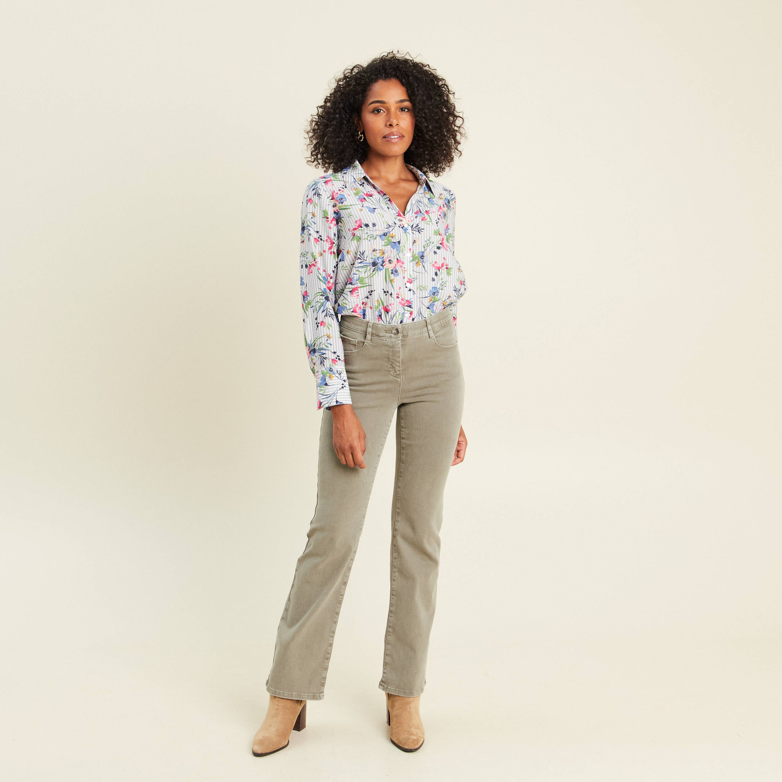 Chemise droite manches longues bleu femme