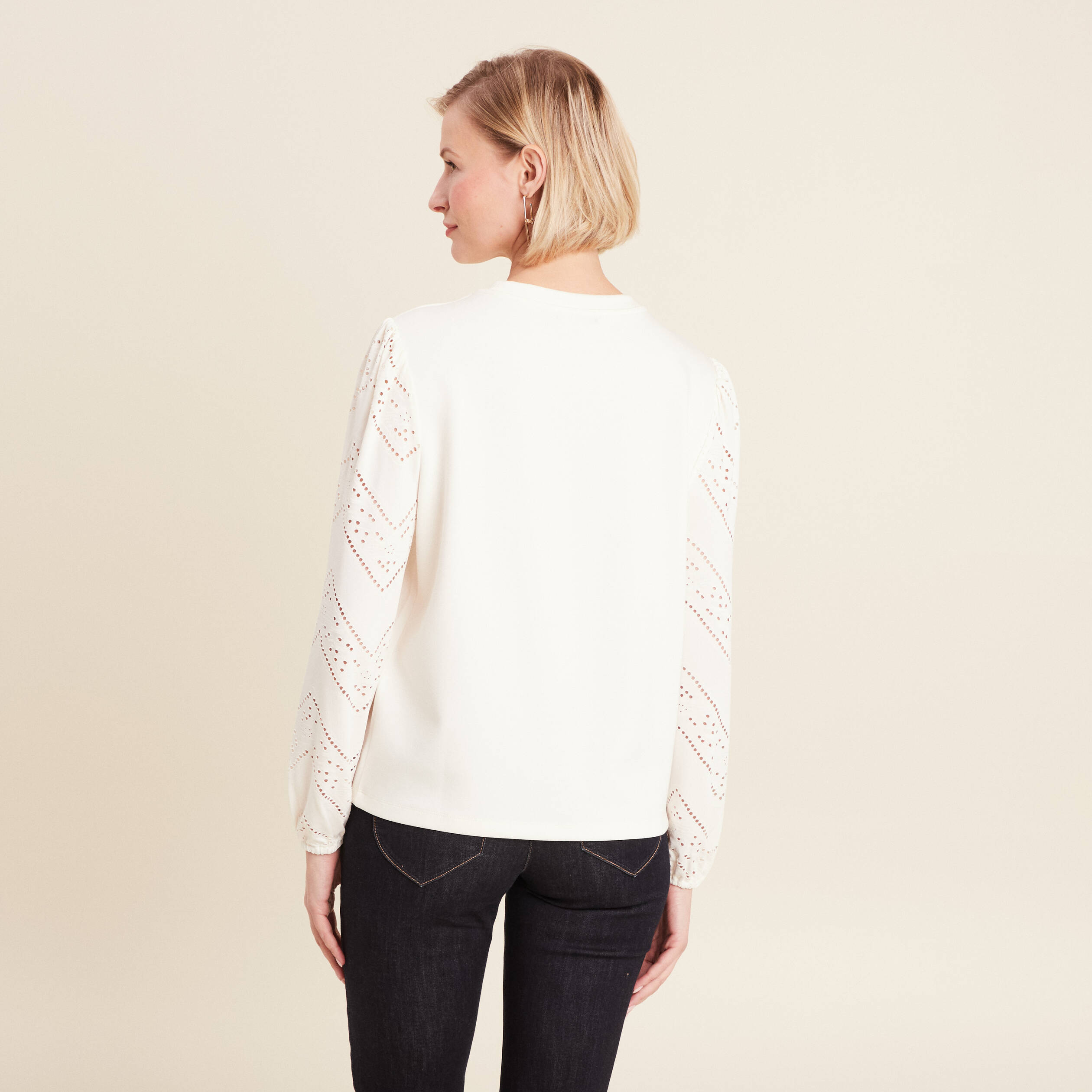 Sweat manches longues ecru femme