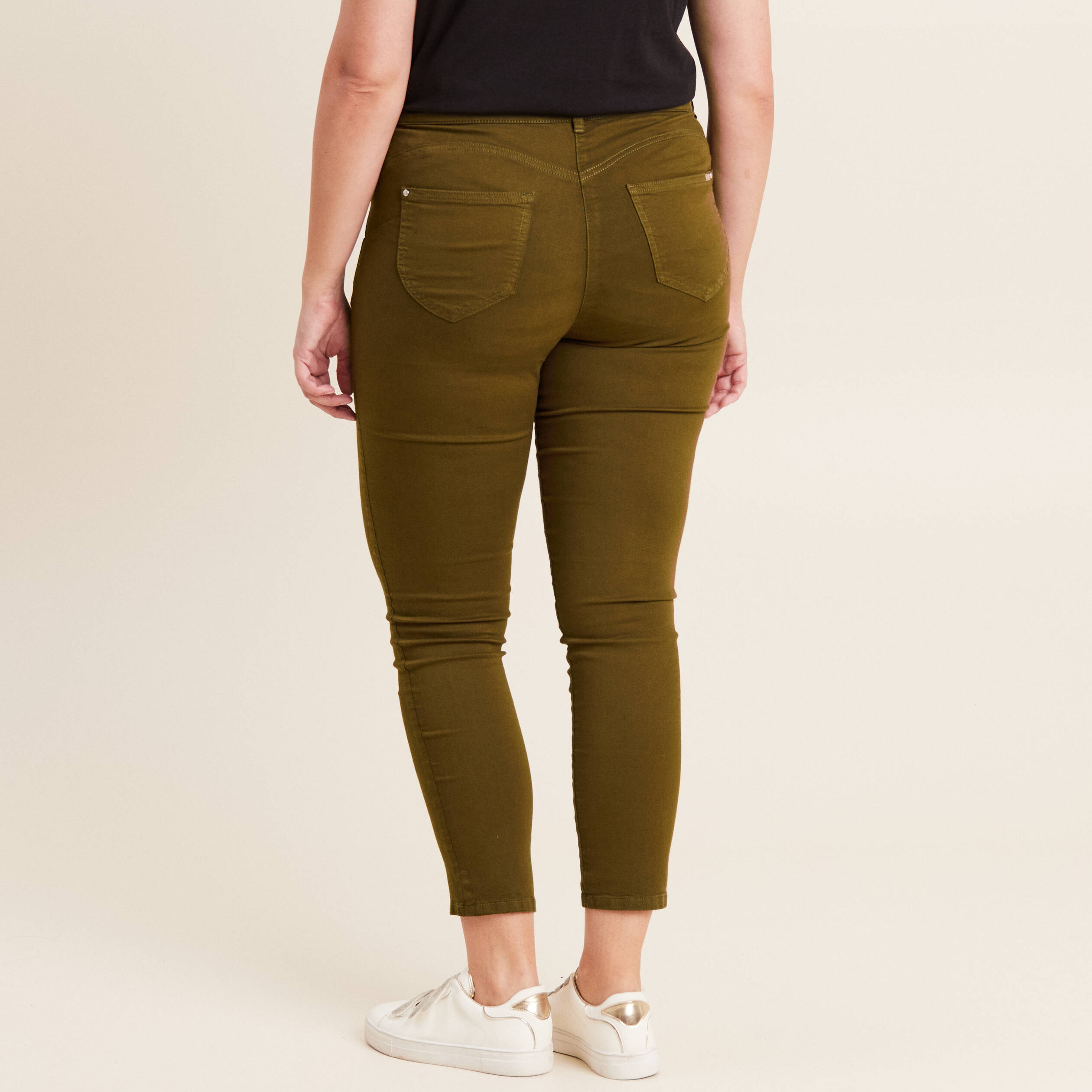 Pantalon léger taille standard 7/8ème vert kaki femme