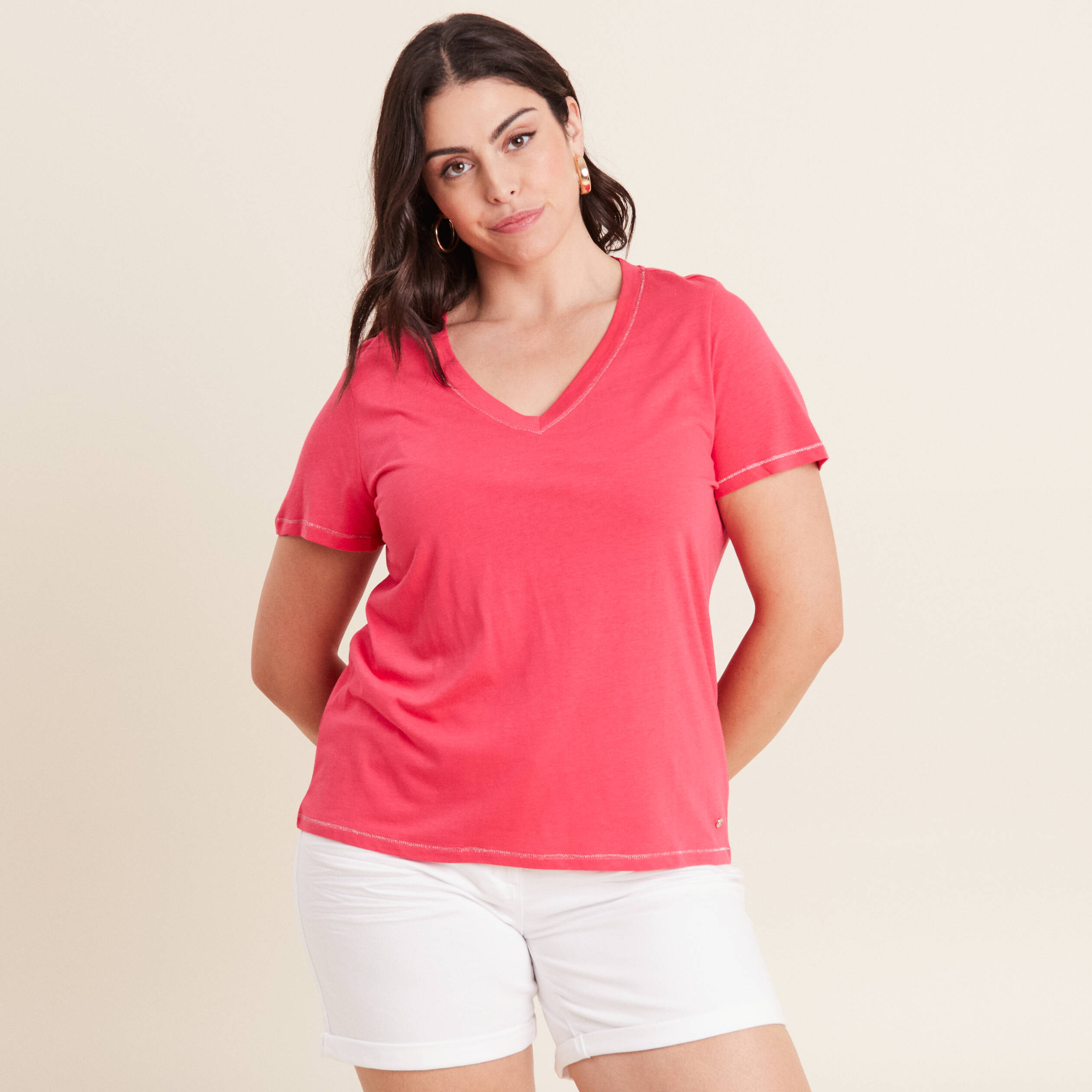 t shirt manches courtes rose framboise femme T-shirt manches courtes rose framboise femme