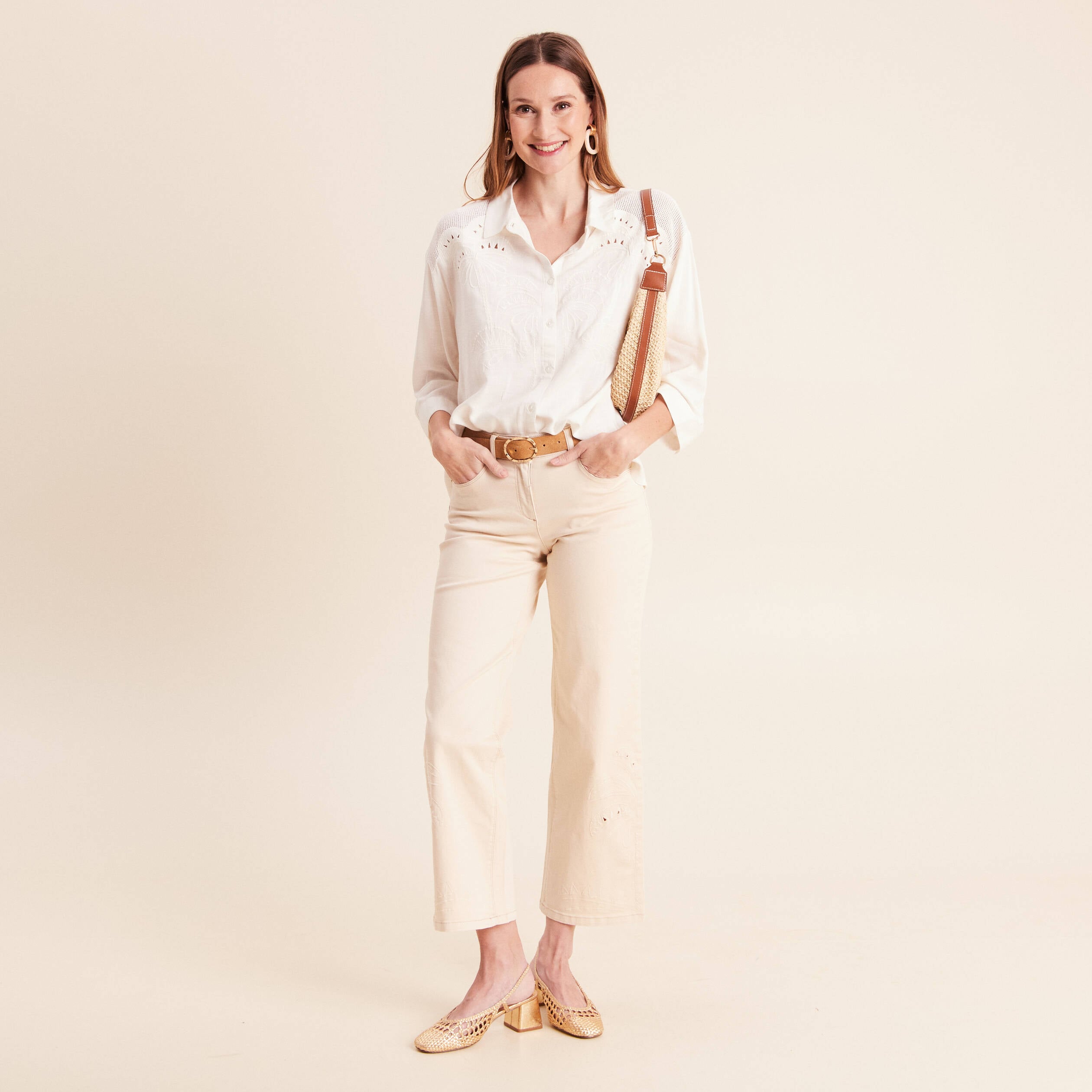 Chemise ample manches 3/4 col chemise ecru femme