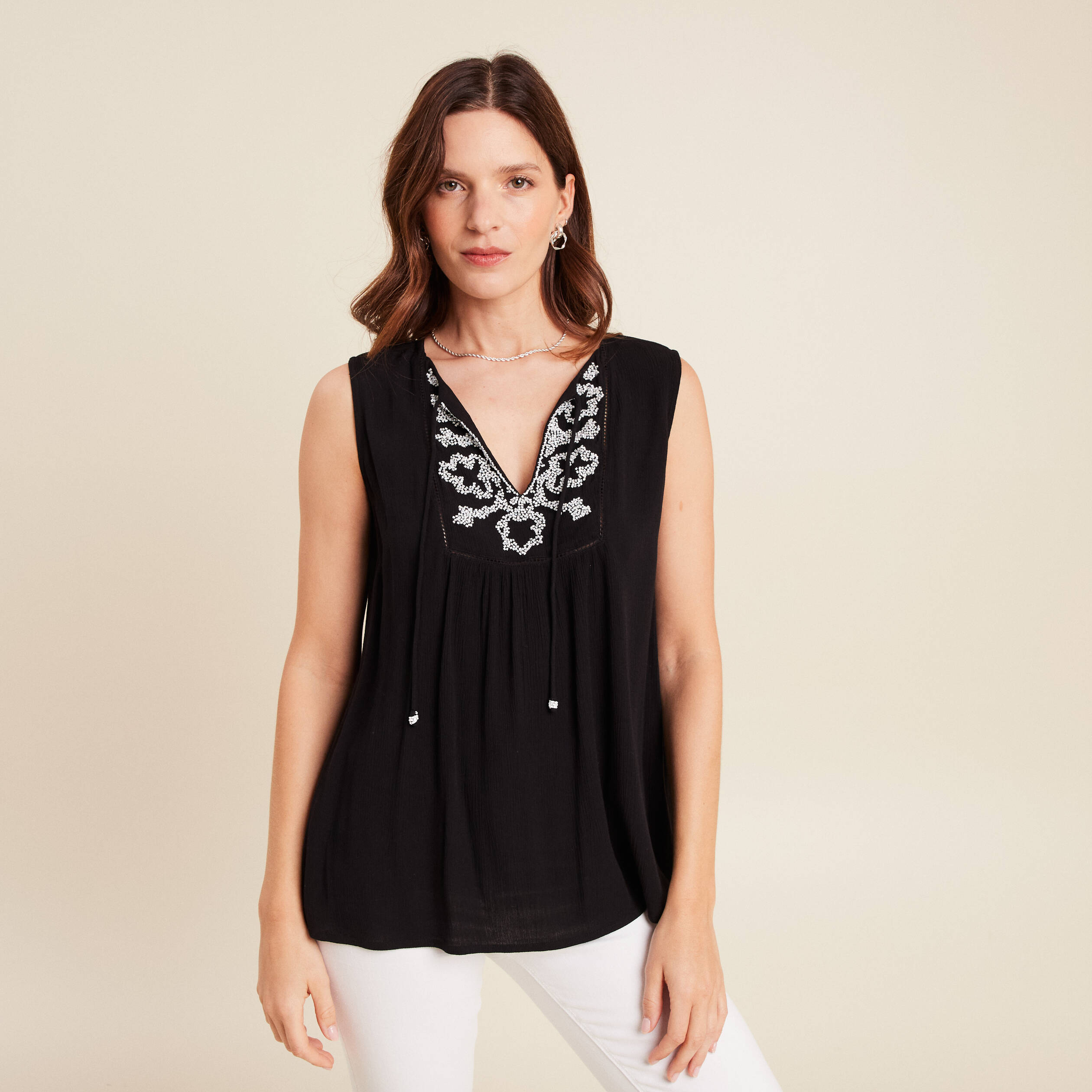 blouse ample sans manches col rond noir femme Blouse ample sans manches col rond noir femme