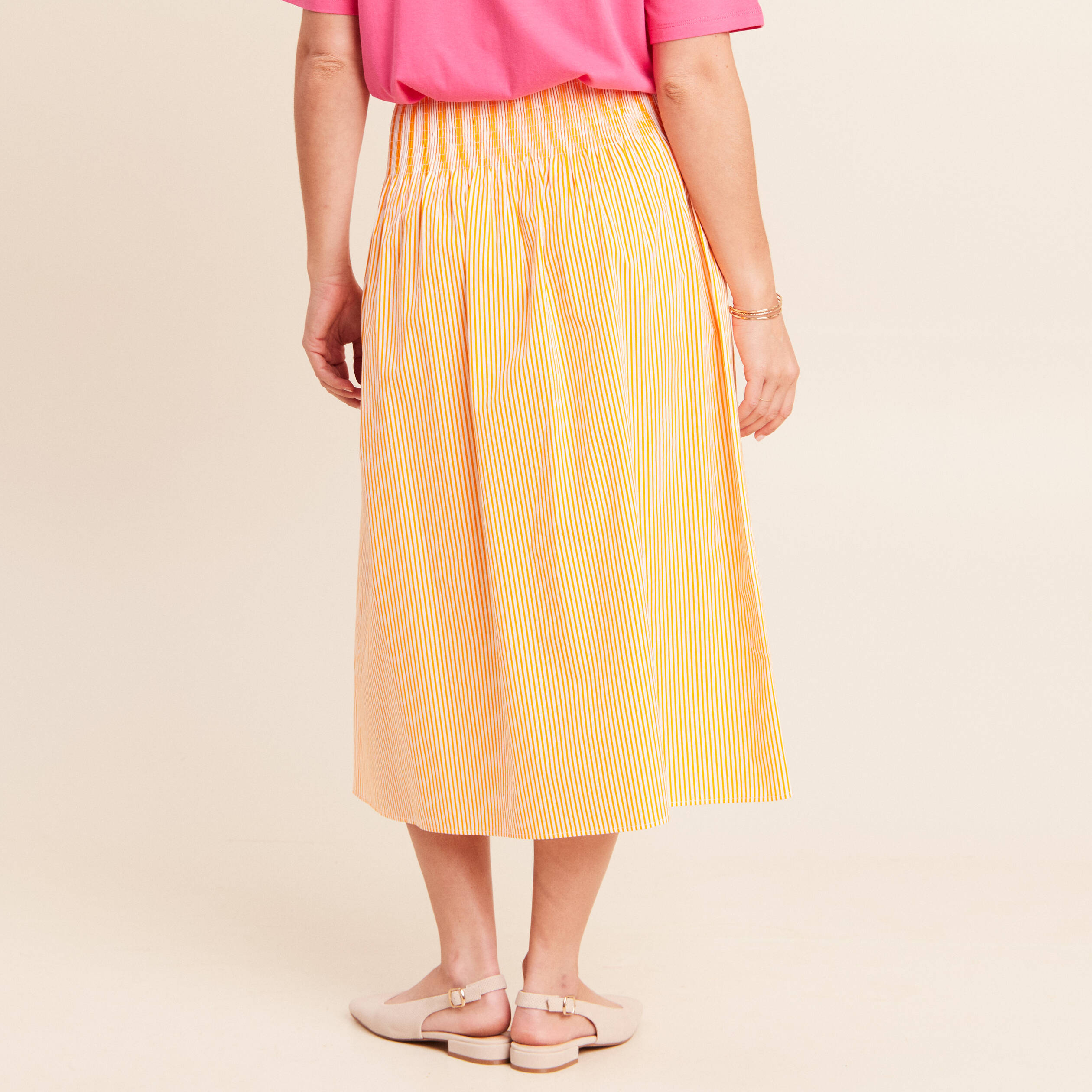 Jupe longue pliss&eacute;e orange femme
