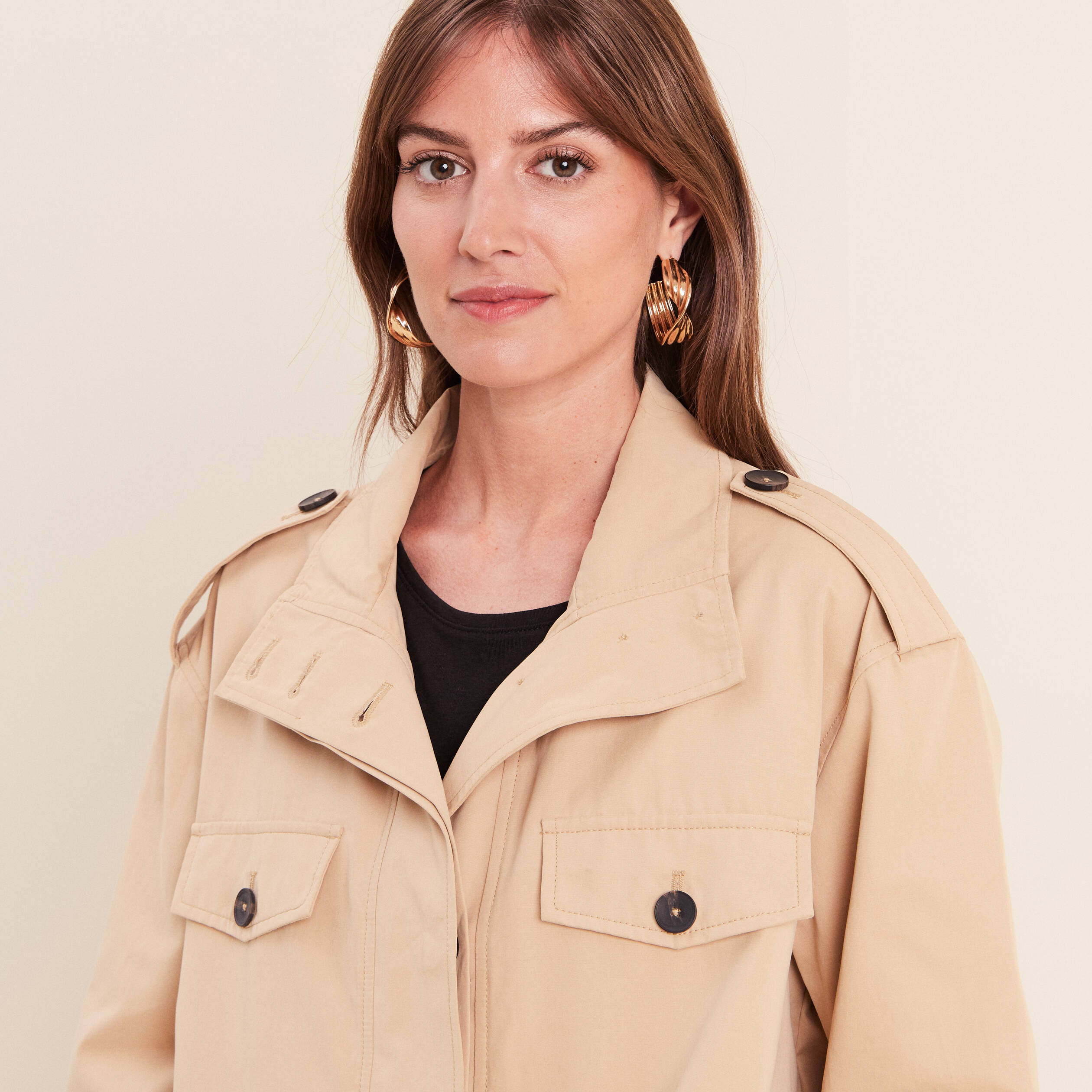 Trench col montant doubl&eacute; beige femme