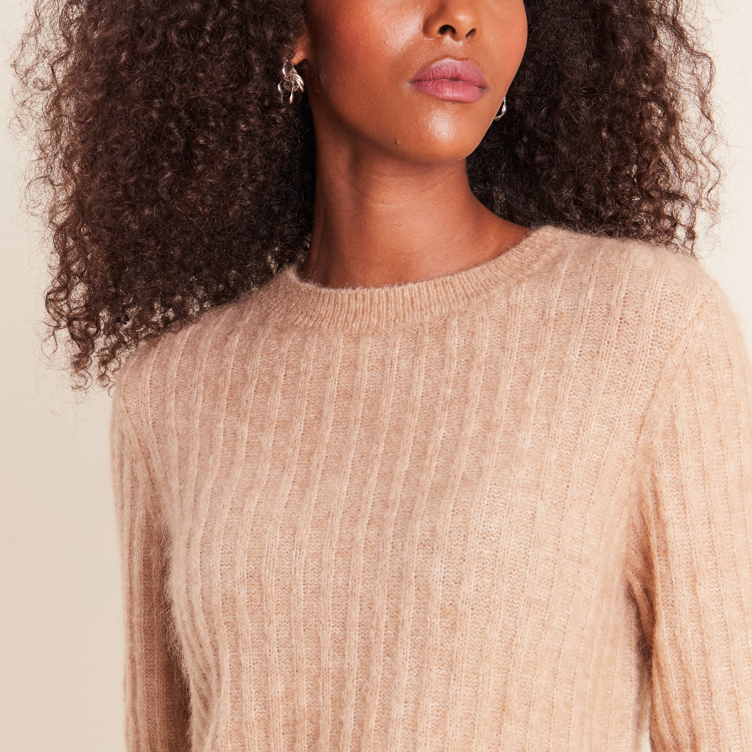 Pull col rond sable femme