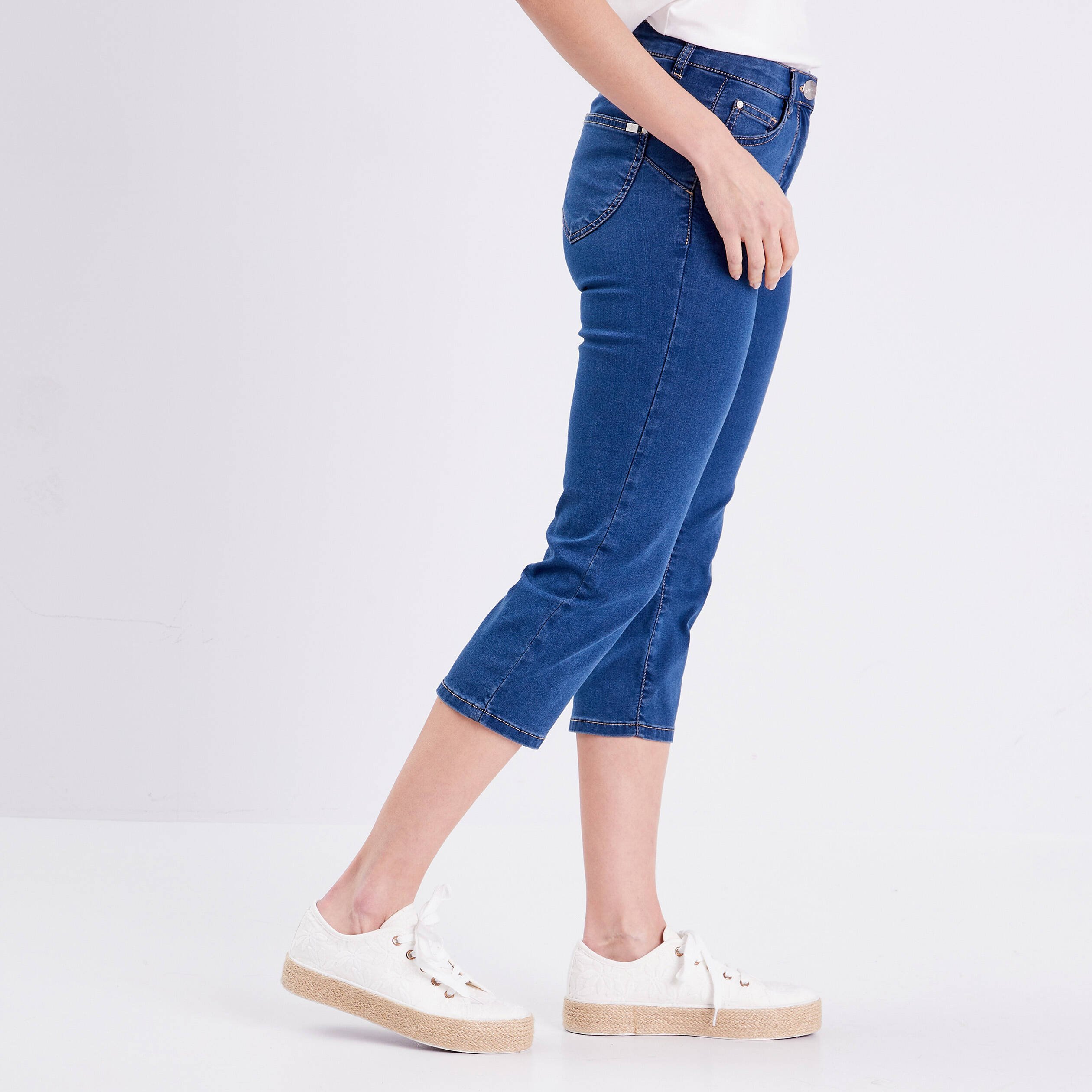 pantacourt droit taille standard denim double stone femme Pantacourt droit taille standard denim double stone femme