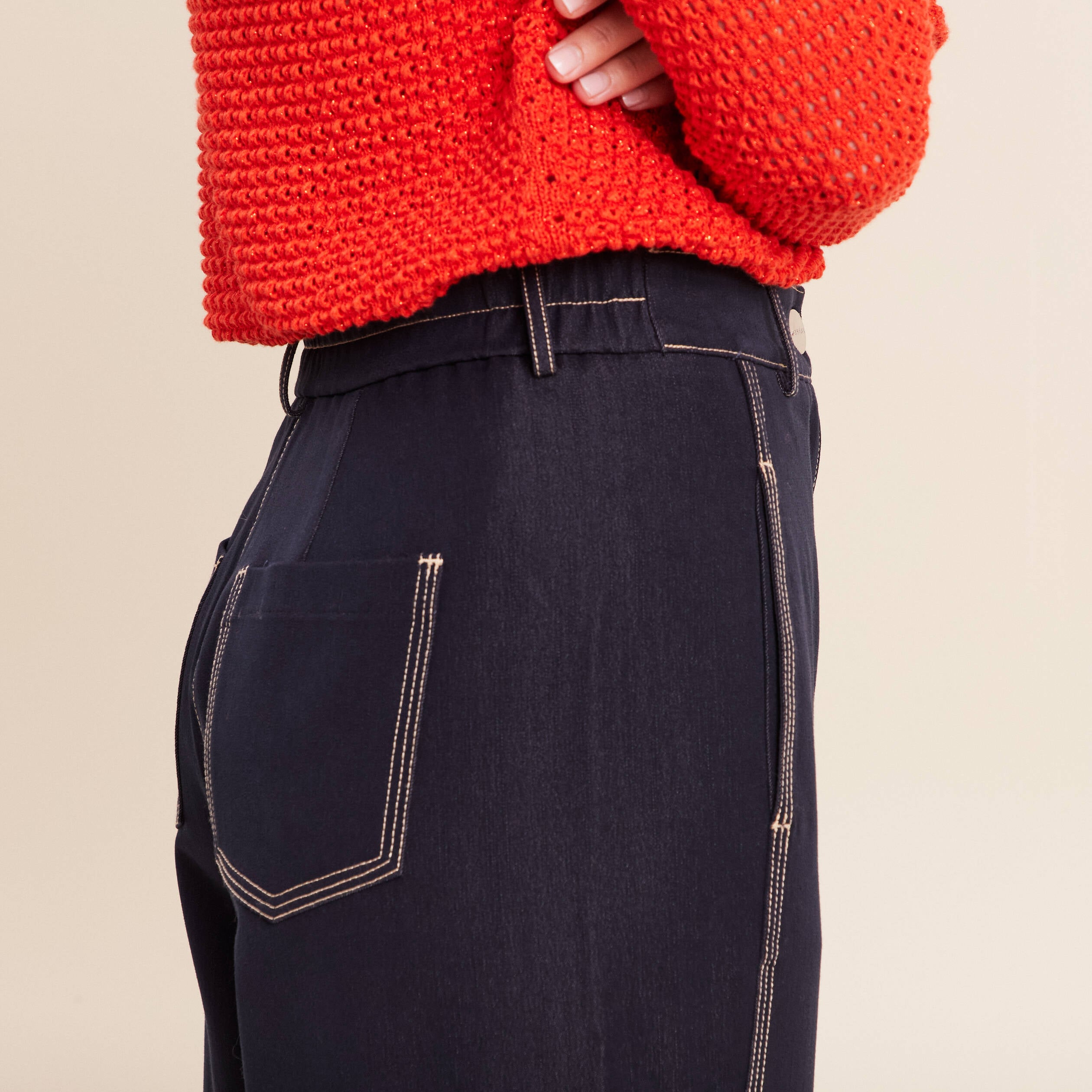 Pantalon coupe barrel denim brut femme