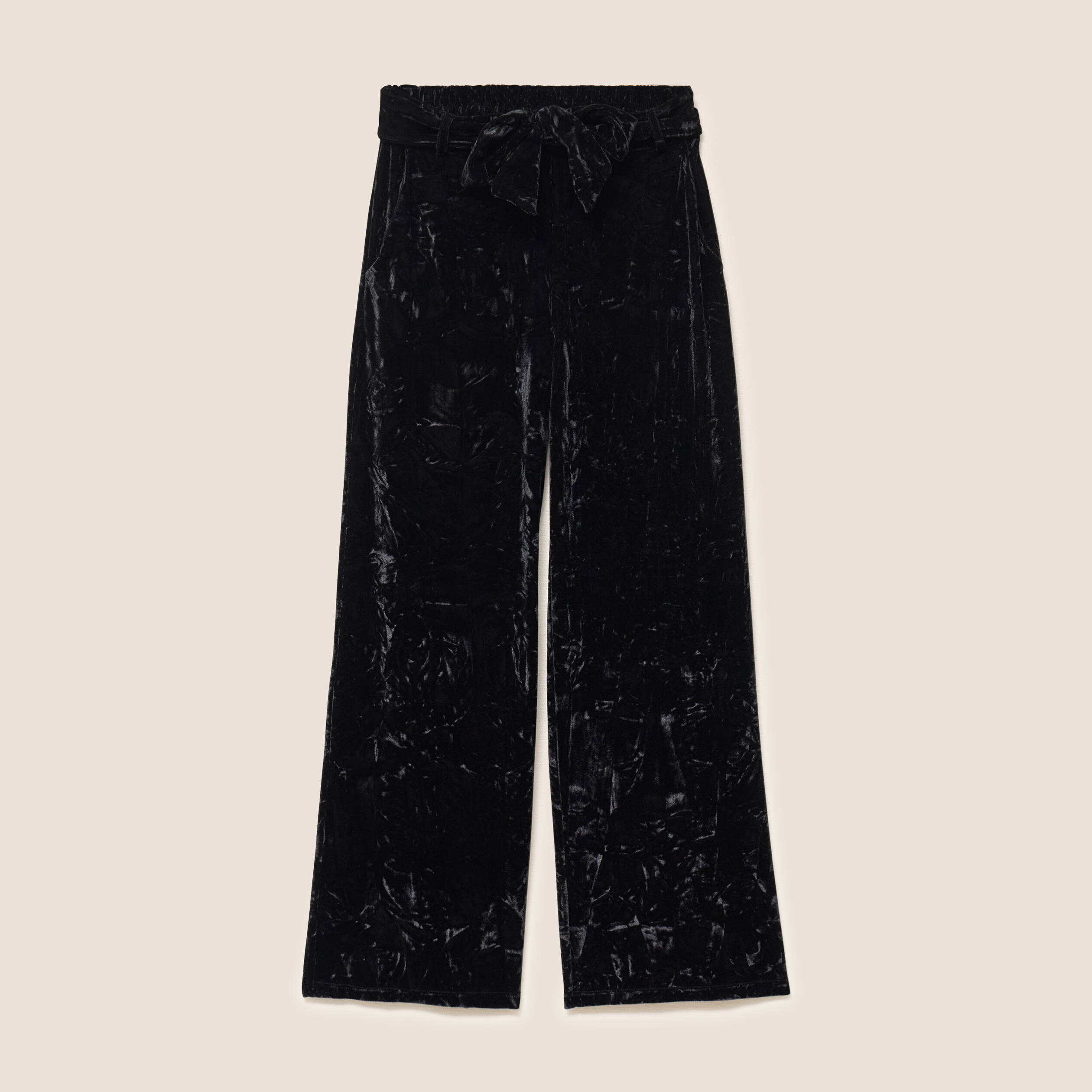 Pantalon large taille haute velours noir femme