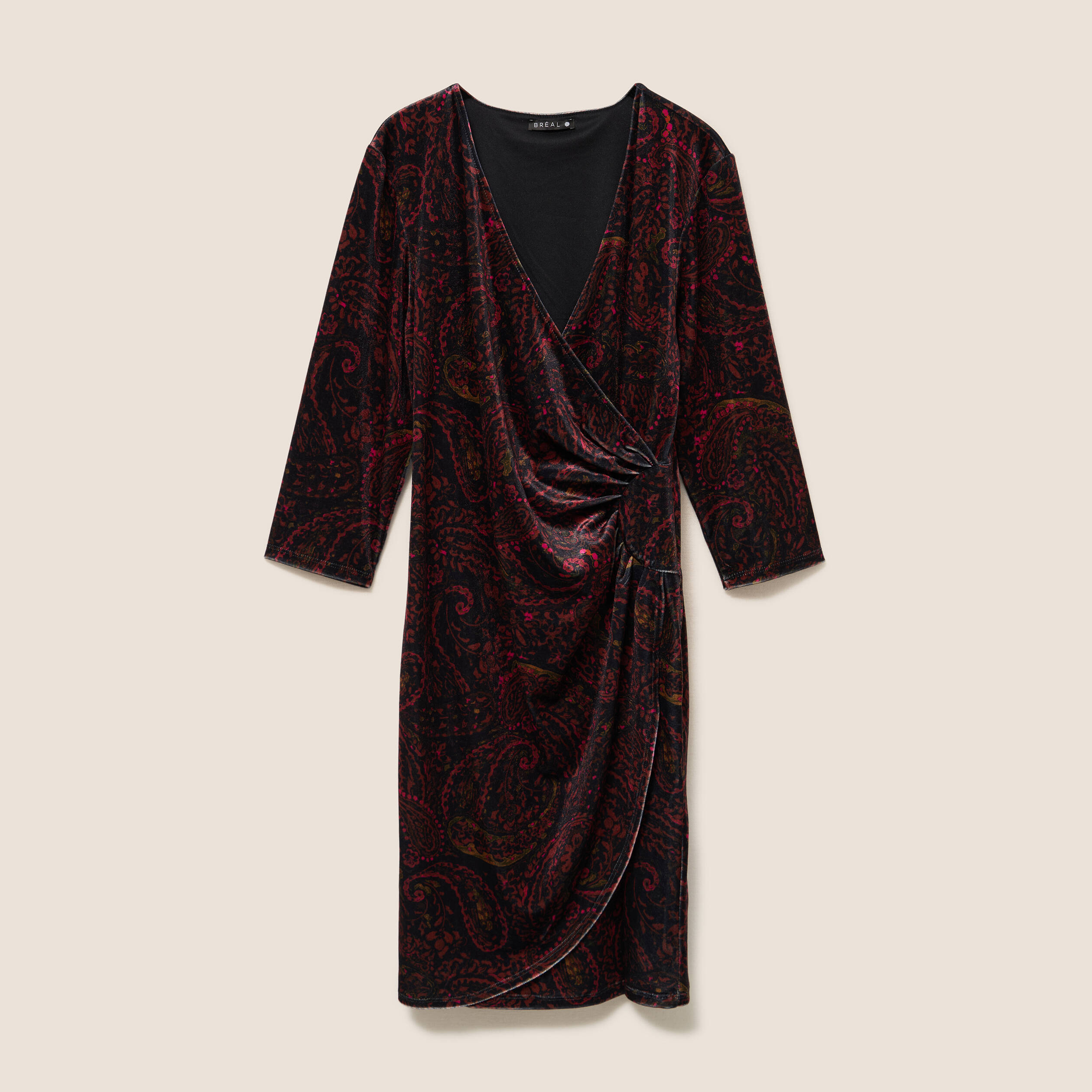 Robe ajust&eacute;e courte velours col v marron femme