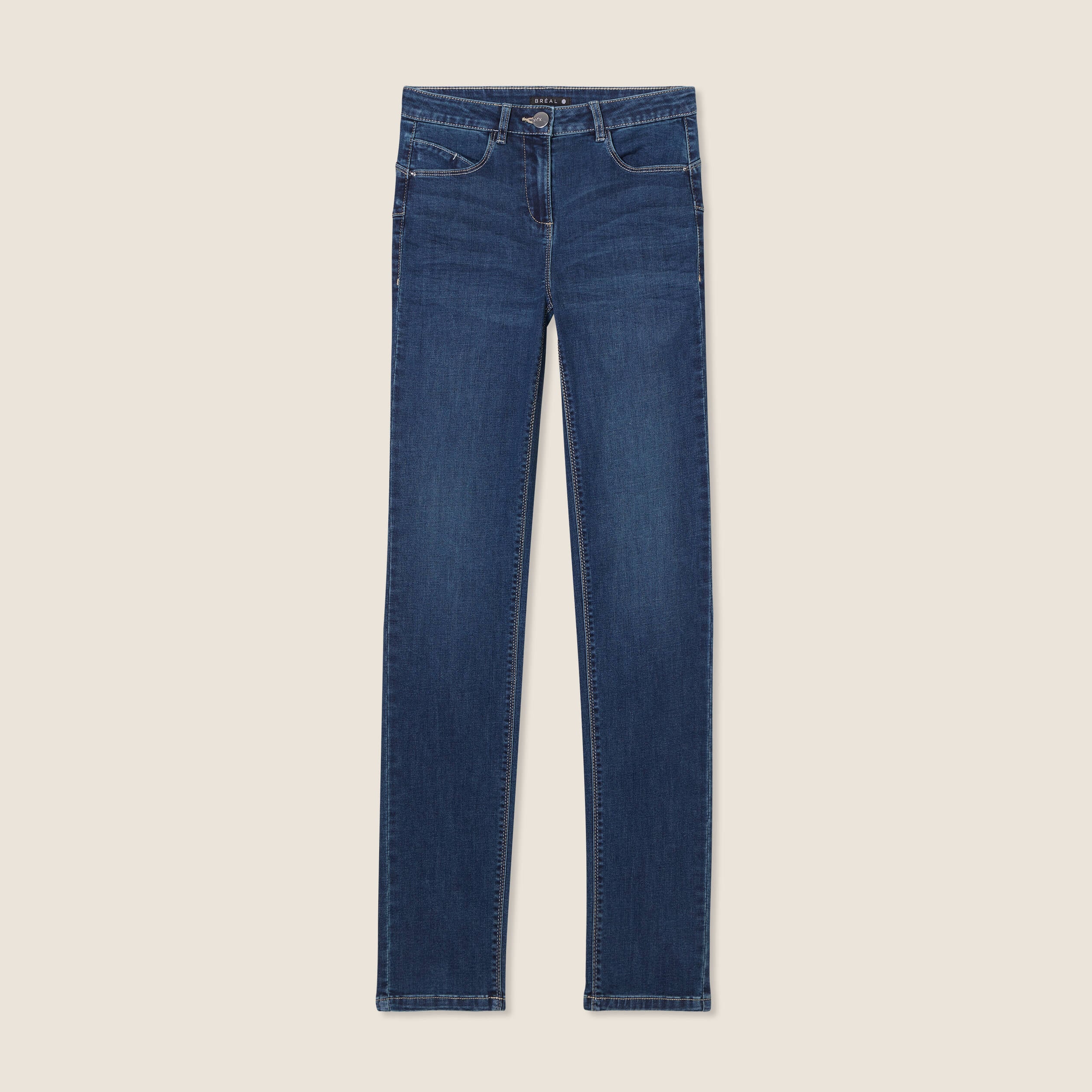 Jean coupe ajust&eacute;e long denim brut femme