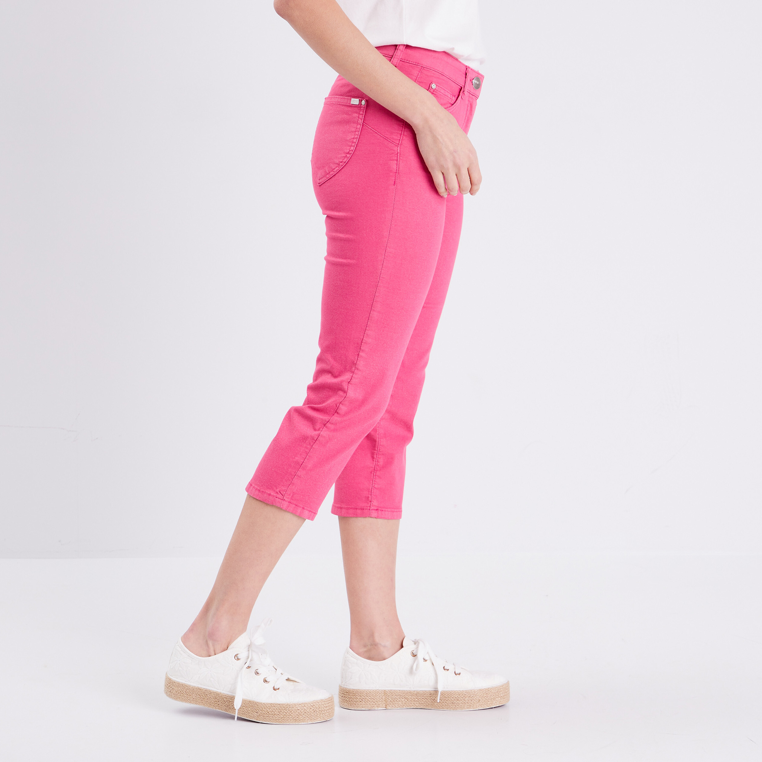 pantacourt droit taille standard rose framboise femme Pantacourt droit taille standard rose framboise femme