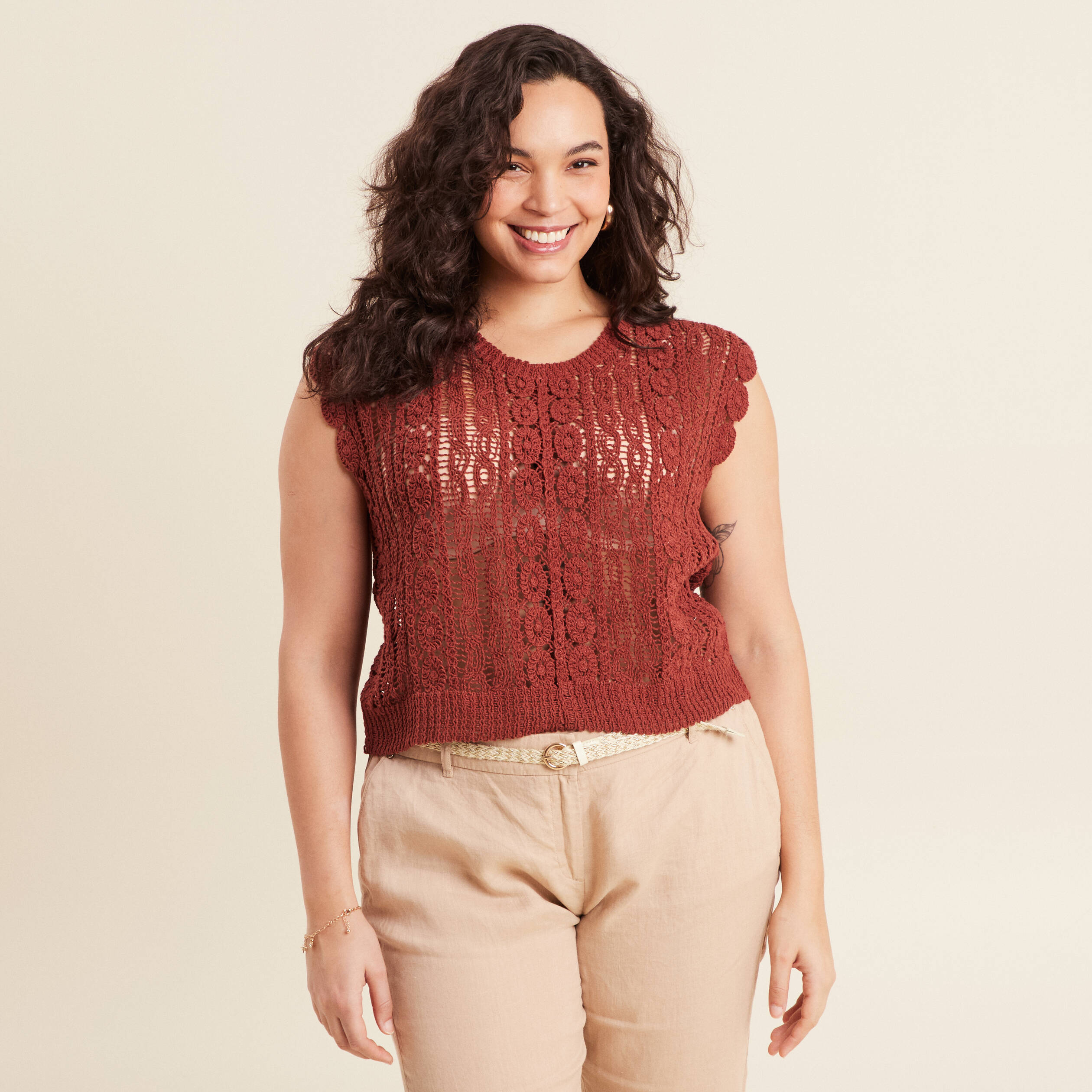 debardeur macrame marron fonce femme Débardeur macramé marron foncé femme