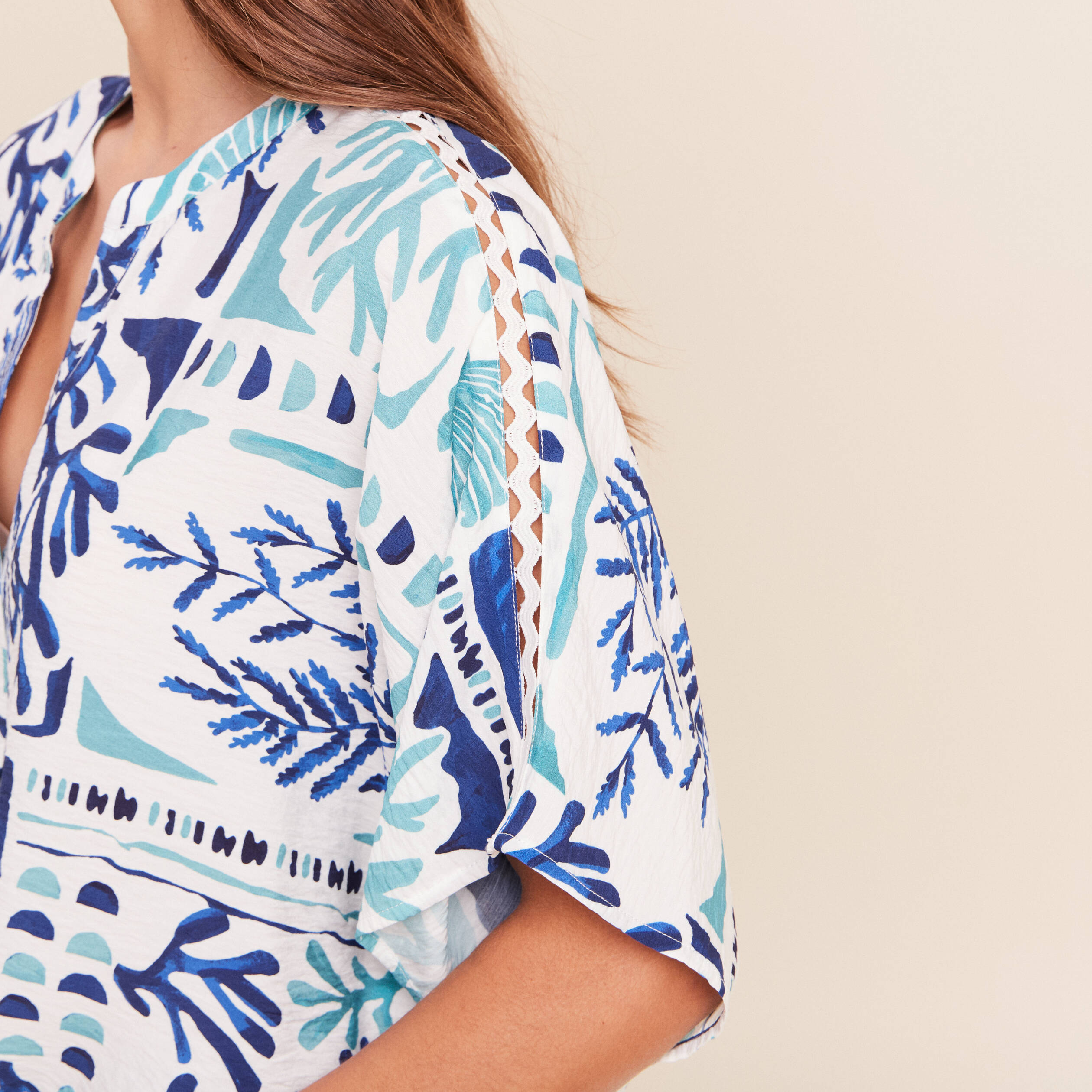 Chemise ample manches courtes fluide bleu femme