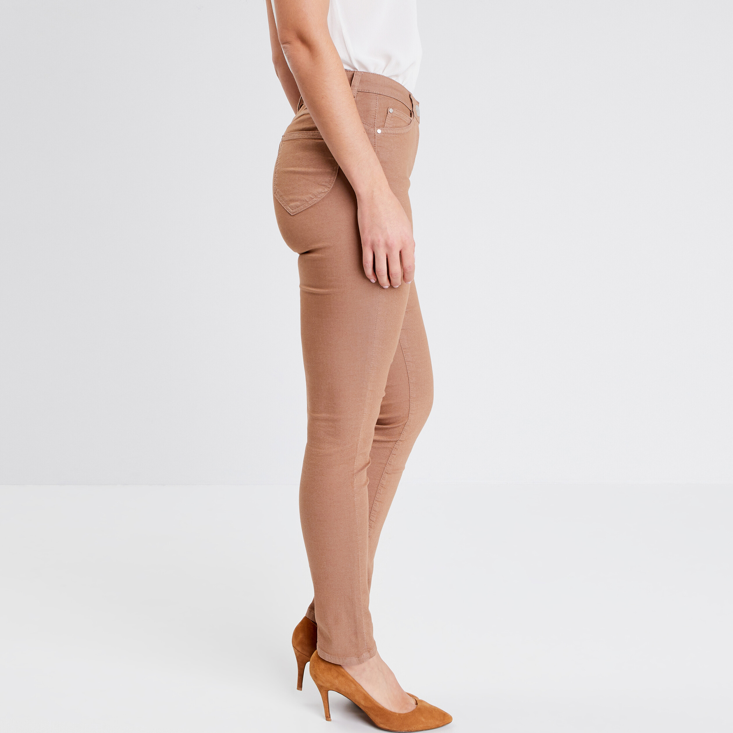 Pantalon léger taille standard long marron femme