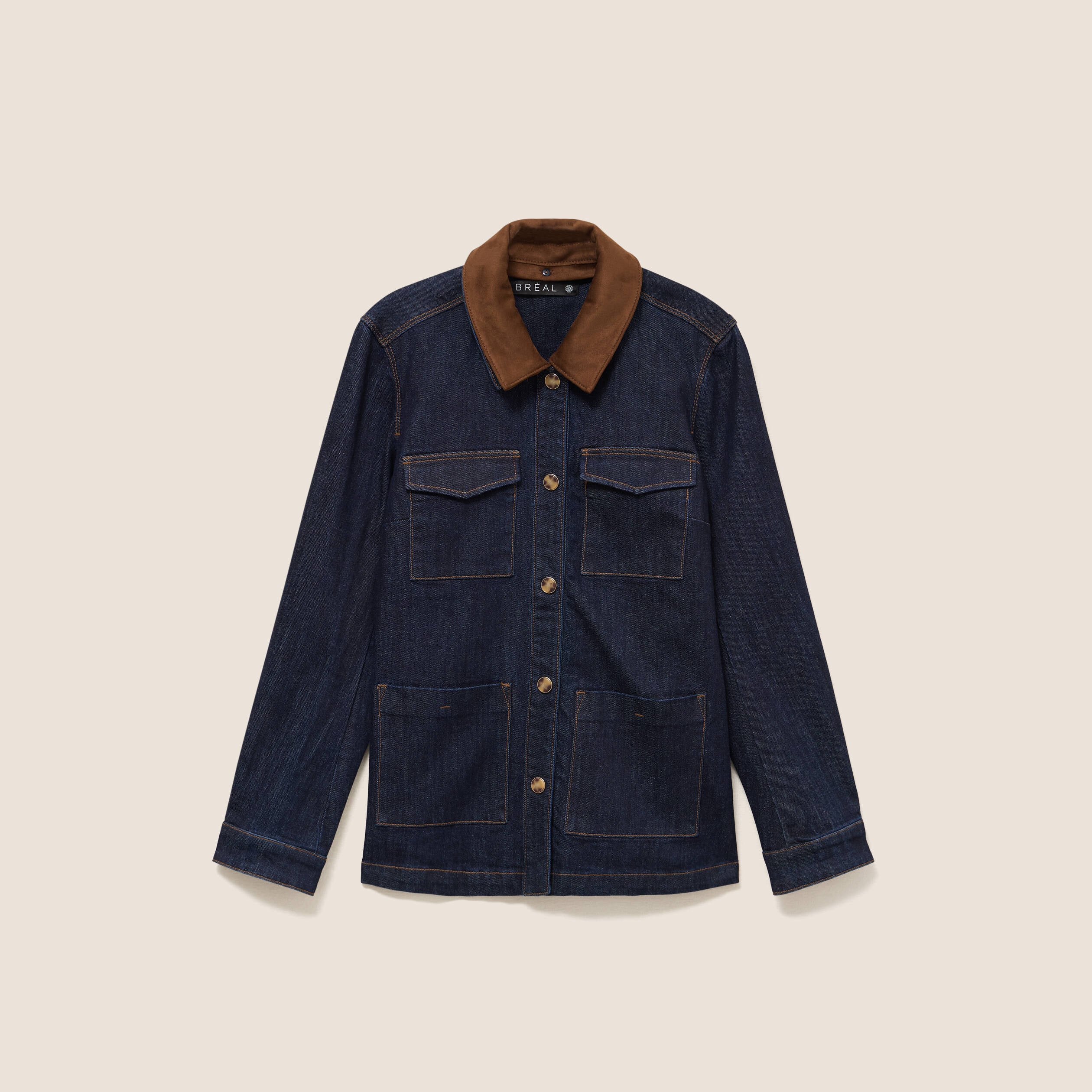 Veste droite &agrave; manches longues denim brut femme
