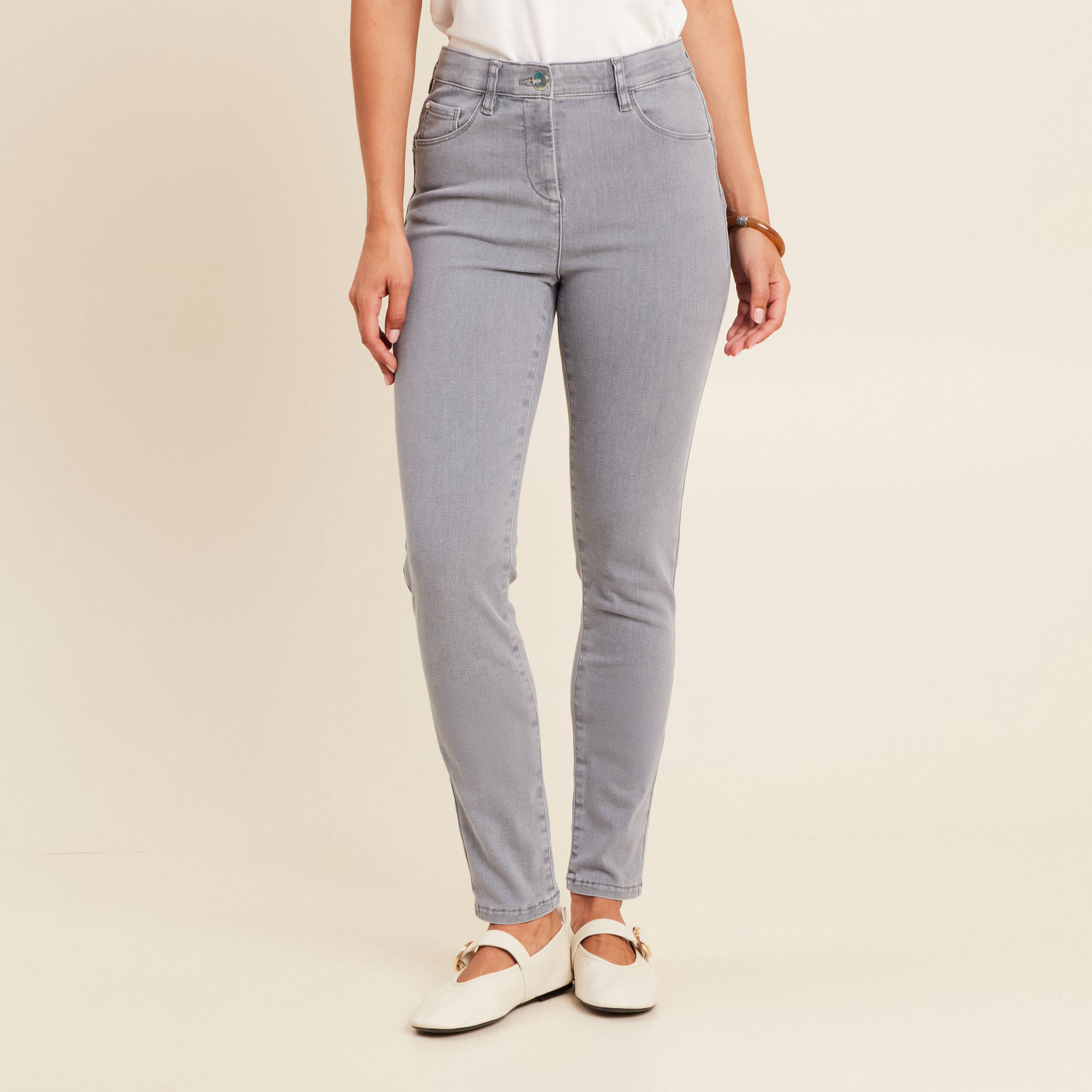 Jean femme coupe Slim taille haute - L30 gris
