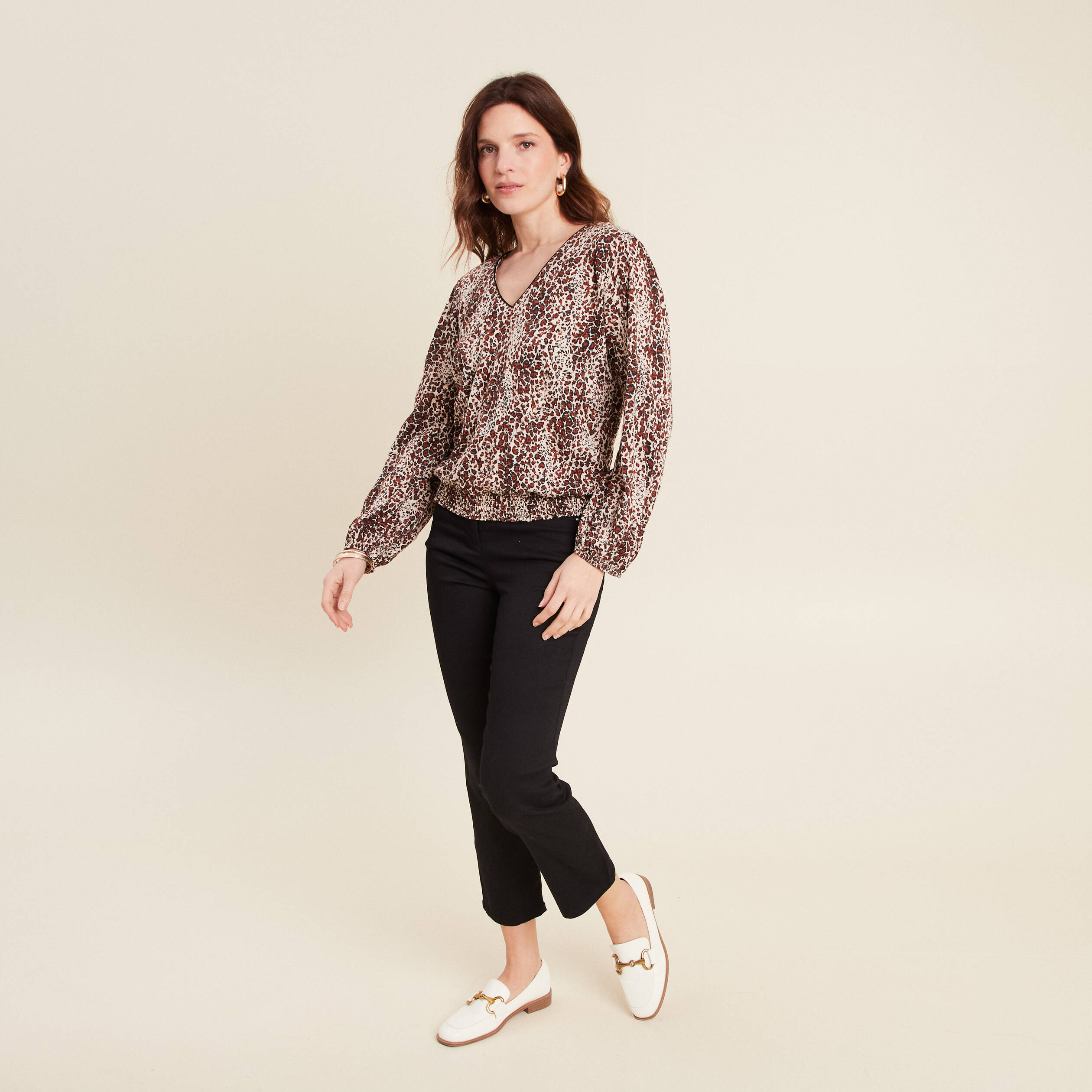 blouse droite manches longues marron cognac femme Blouse droite manches longues marron cognac femme