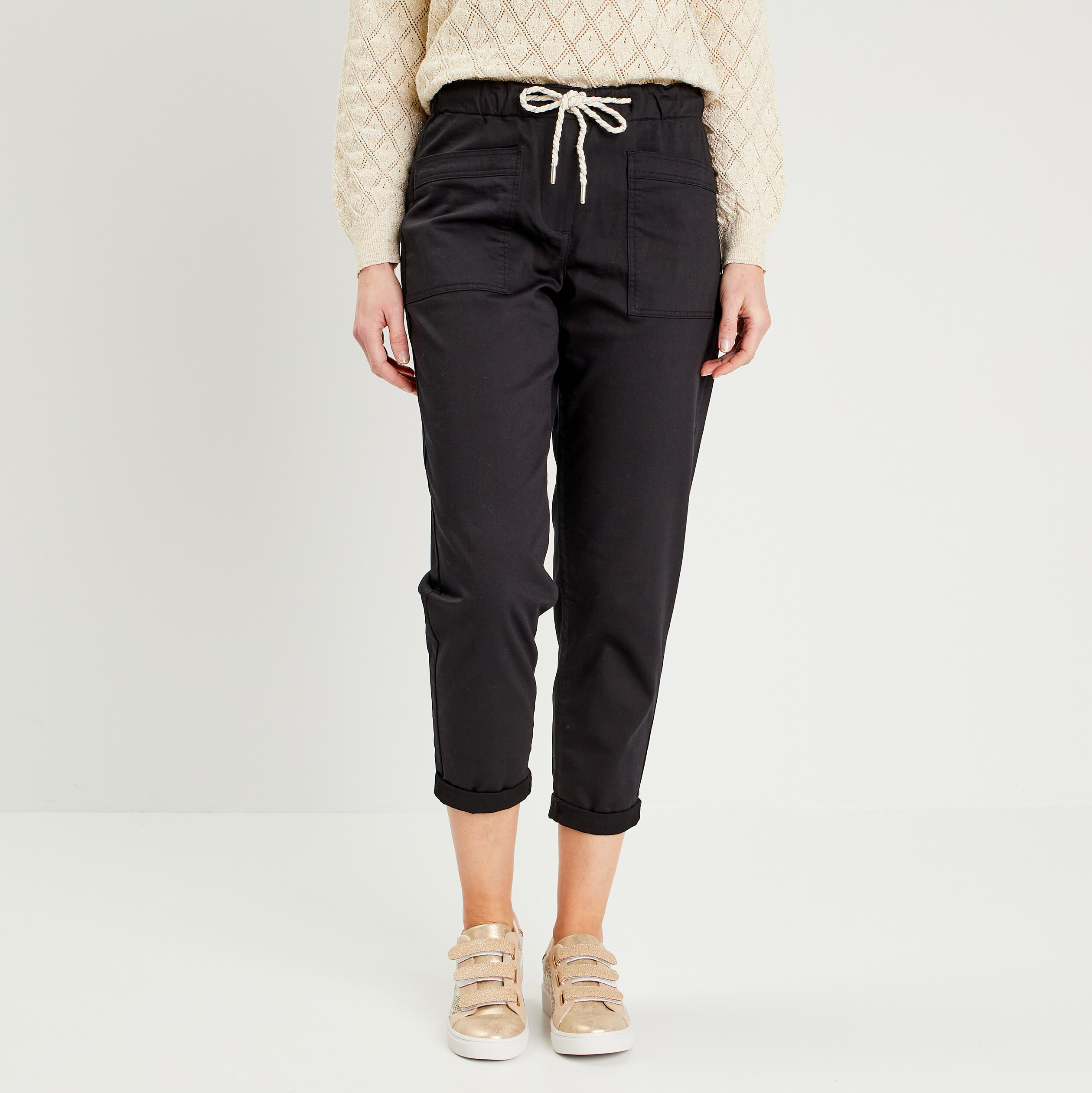 Pantalon flou à coulisse noir femme