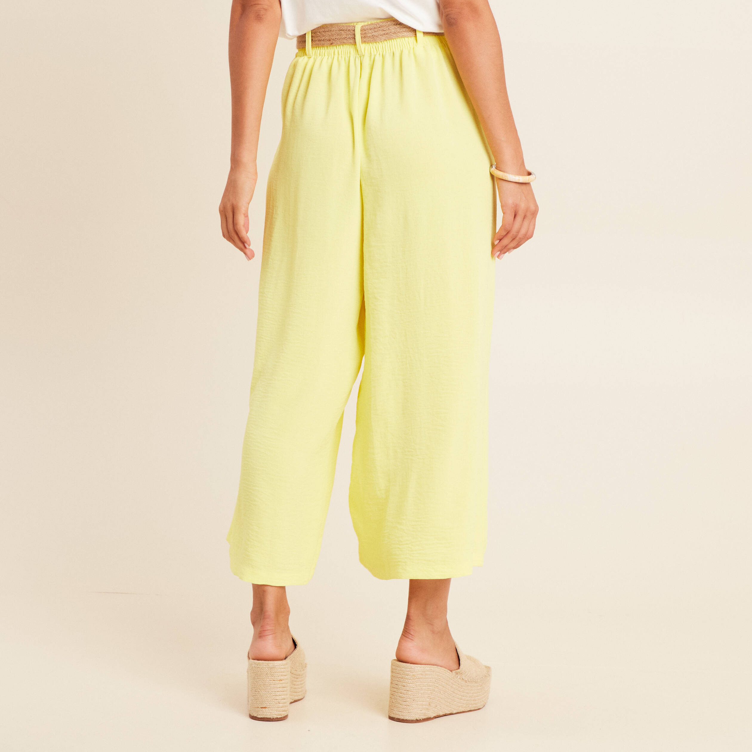 pantalon jupe culotte large jaune clair femme Pantalon jupe-culotte large jaune clair femme