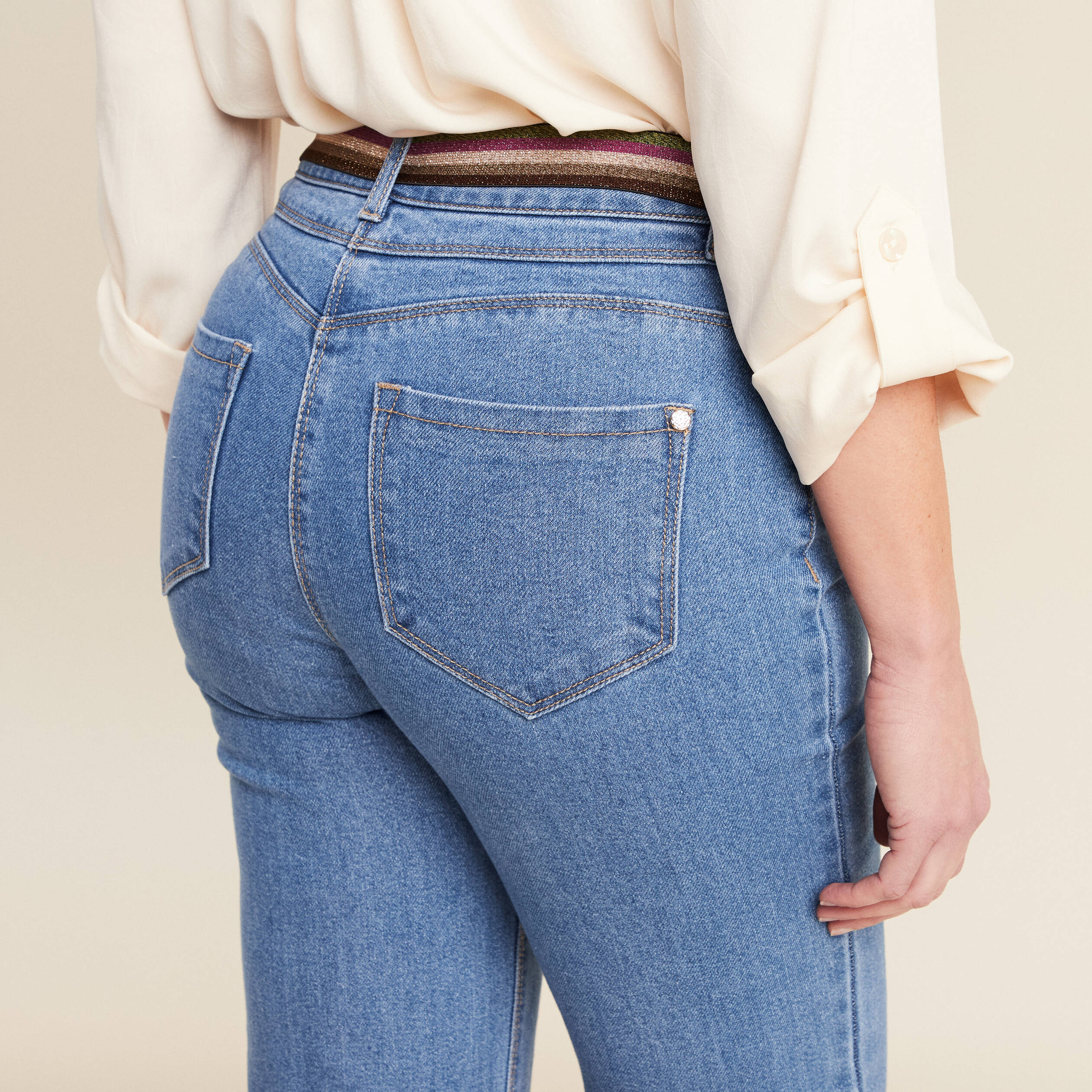 jean large ceinture denim double stone femme Jean large ceinturé denim double stone femme